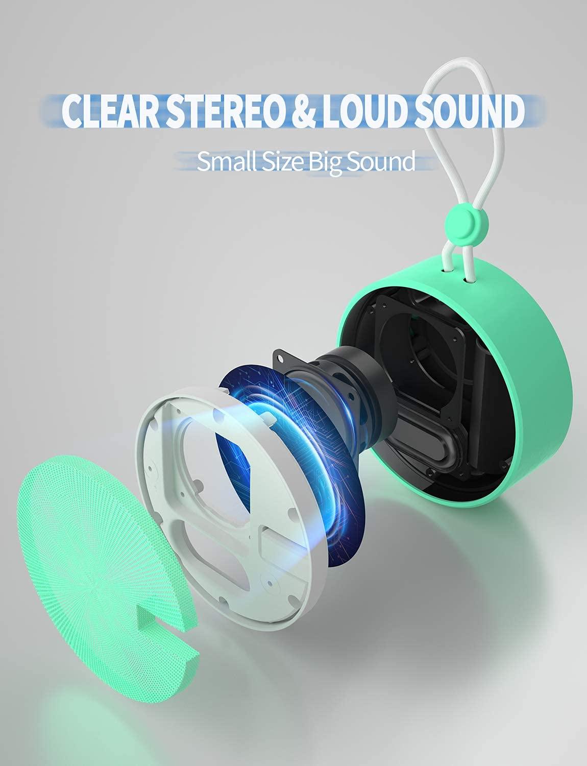 INSMY INSMY C12 IPX7 Waterproof Shower Bluetooth Speaker, Portable Small Speaker, Speakers Bluetooth Wireless Loud Clear Sound Support TF Card Suction Cup for Outdoor Kayak Canoe Beach Gift (Mint)