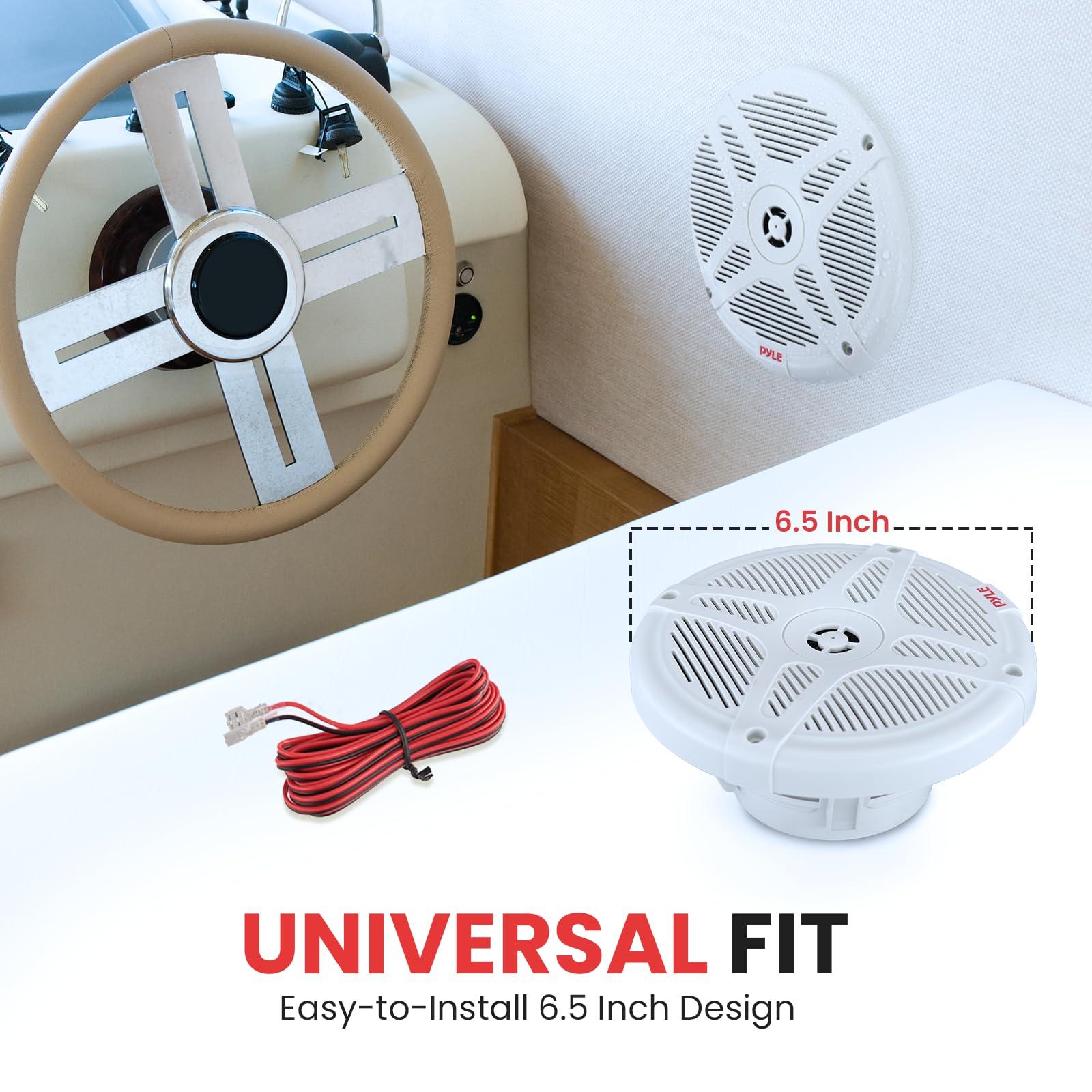 Pyle 6.5 Inch Bluetooth Marine Speakers - 2-way IP-X4 Waterproof and Weather Resistant Outdoor Audio Dual Stereo Sound System with 600 Watt Power and Low Profile Design - 1 Pair - Pyle PLMRBT65W (White)