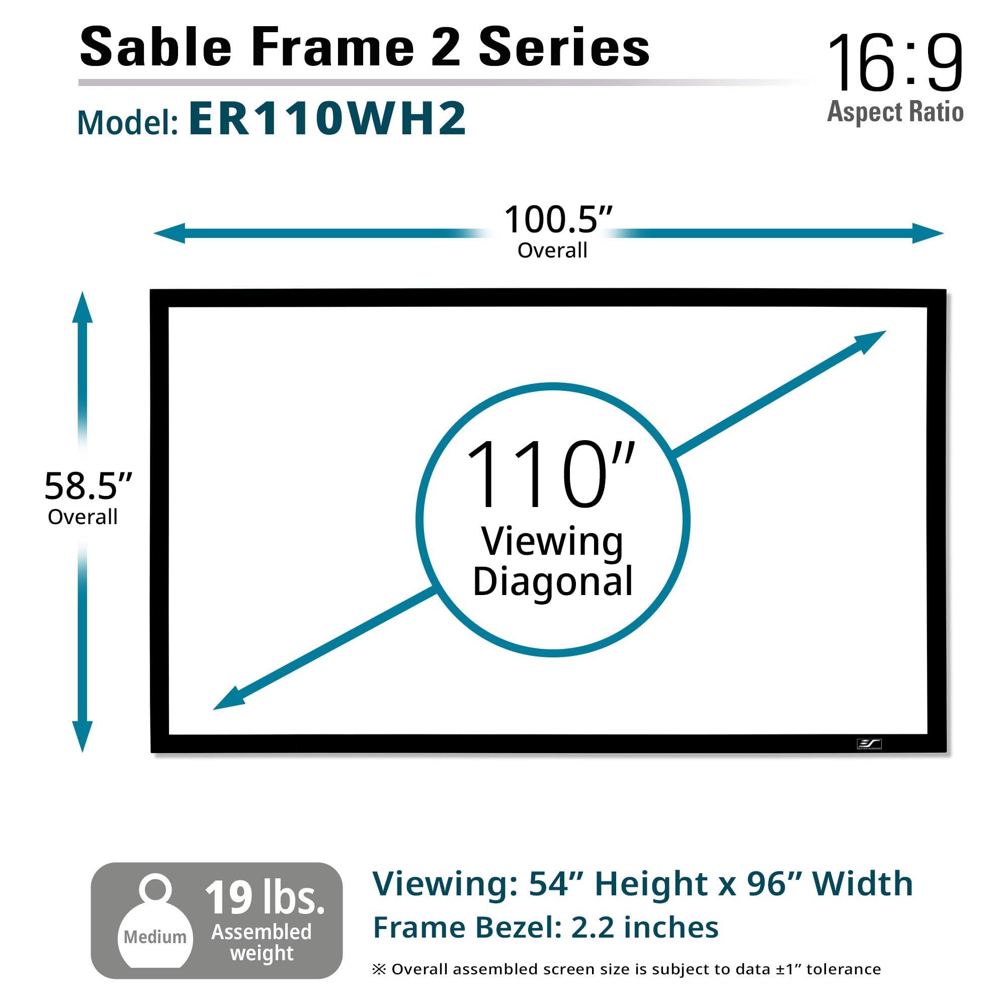 Elite Screens Elite Screens Sable Frame 2, 110-Inch Fixed Frame Projector Screen, 16:9 8K/4K Ultra HD & Active 3D Ready, ISF-Certified Material, Ideal for Home Theater, Office, and Indoor Presentations, ER110WH2