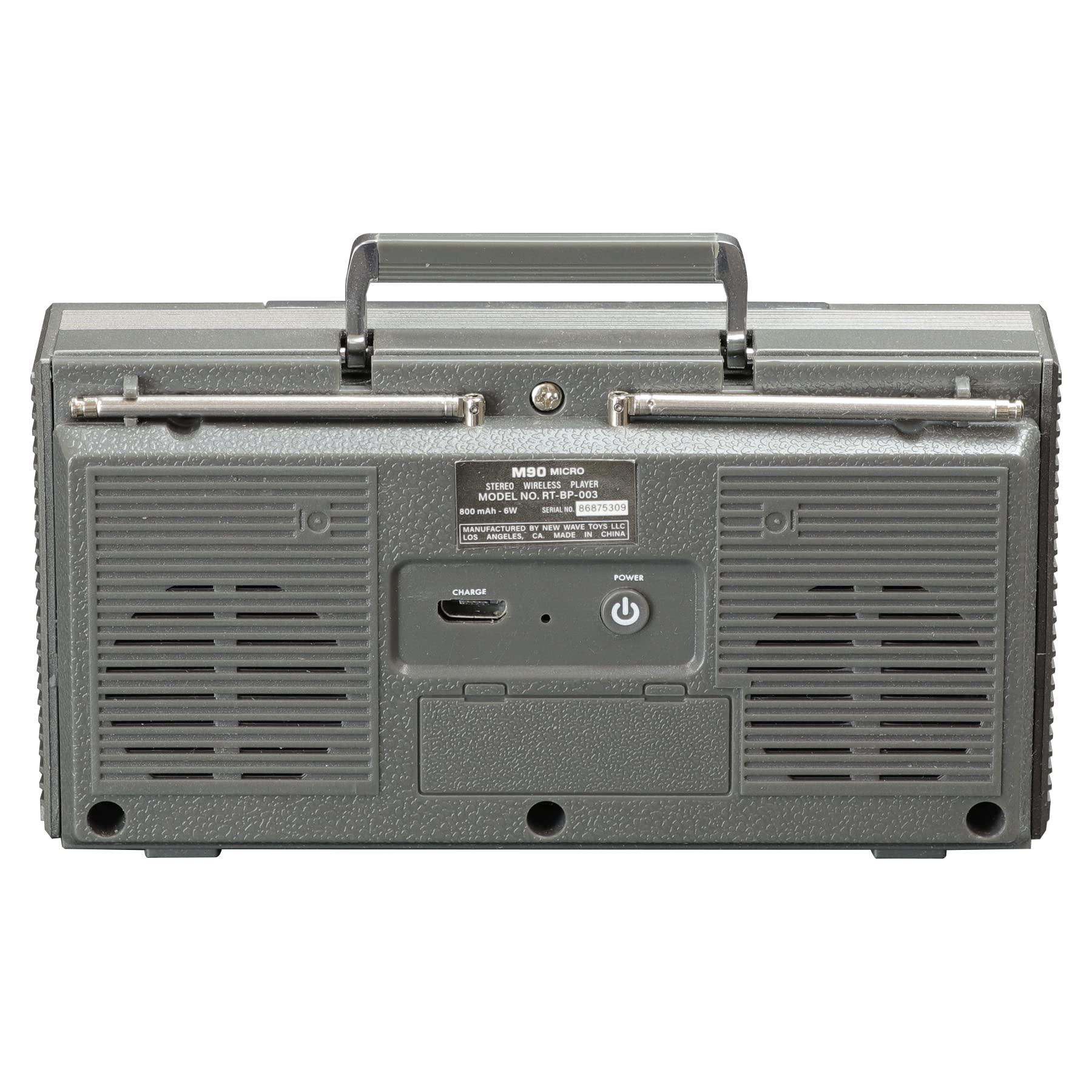 New Wave Toys New Wave Toys M90 MICRO Blaster Replica Boombox Portable Wireless Bluetooth Speaker with 40 Inch Silver Necklace Chain, Dual 6W Micro Speakers, 20 Hour Playtime