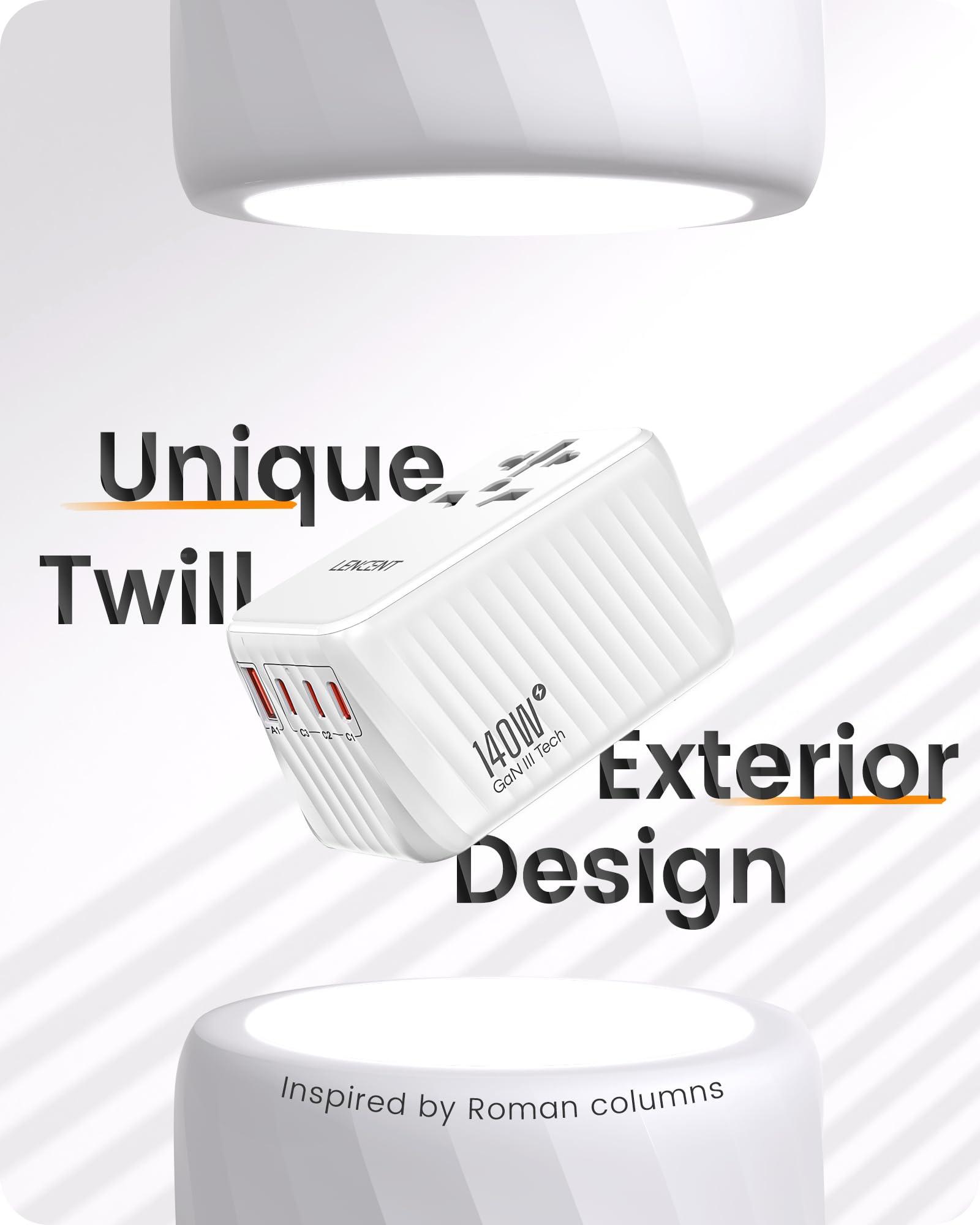 LENCENT LENCENT 140W Universal Travel Adapter, International Plug Adaptor, GaN Fast Charger with 3 PD3.1 Type C+1 QC USB A, All in One Travel Essentials, Worldwide Plug Adapter for USA/UK/EU/AU, White