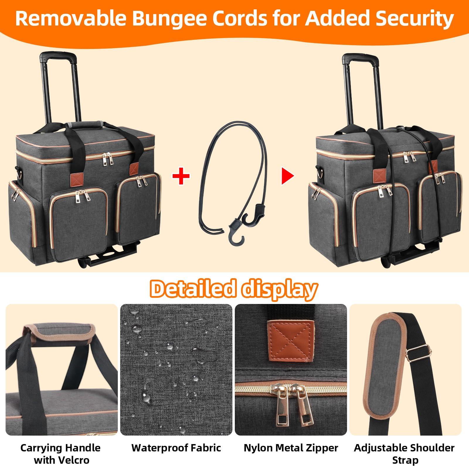 Sambois Sambois Rolling Teacher Tote Bag with Detachable Trolley, Wheeled Teacher Bag with Padded Laptop Compartment for up to 15.6 Inch, Multifunctional Rolling Briefcase for Teaching& Office (Elegant Gray)