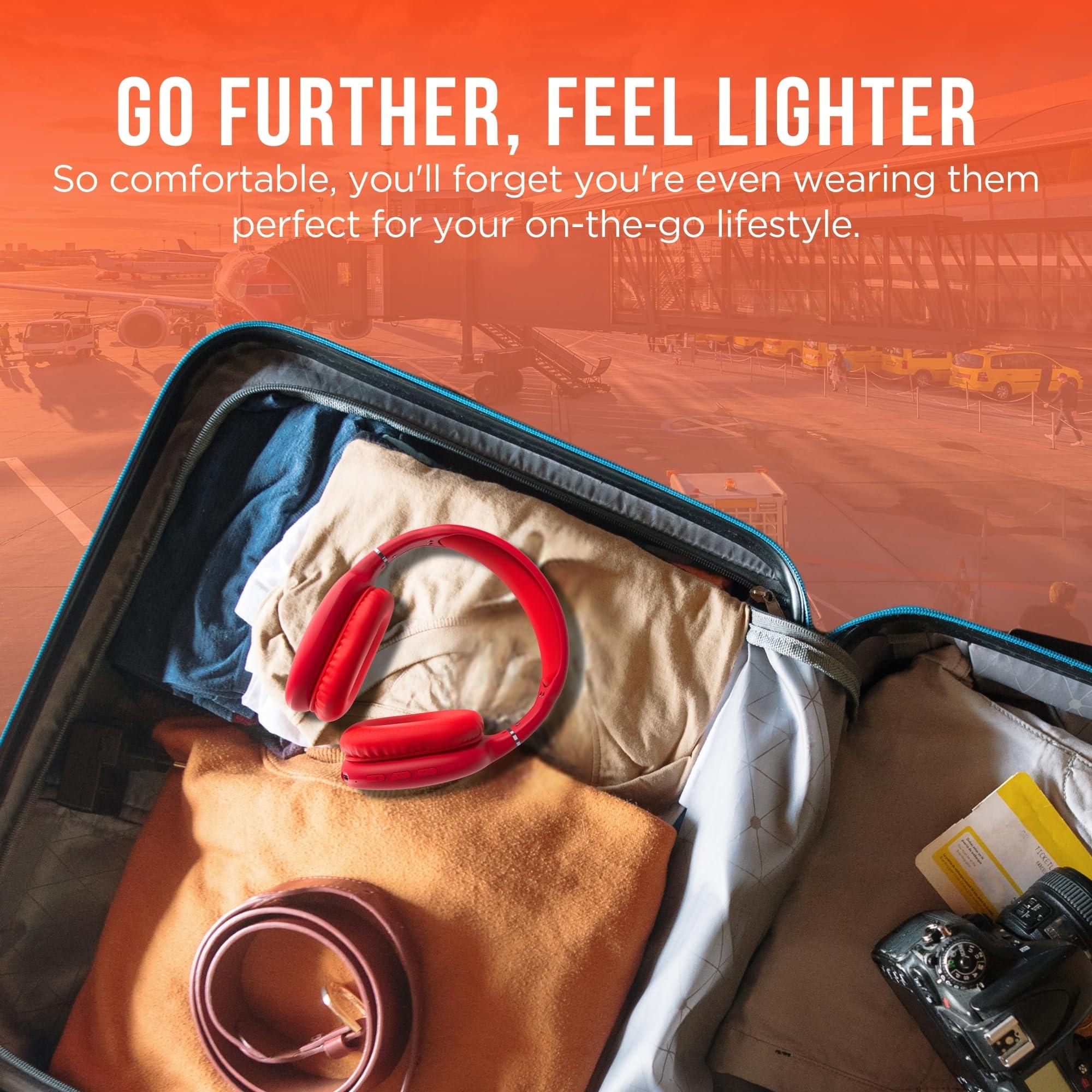 HyperGear HyperGear Vibe Bluetooth Wireless Headphones - Over-Ear Headphones Wireless with Noise Isolating Fit, Built-in Mic & Controls, Memory Foam Ear Cups for Travel, Home Office, Gym & More - Red