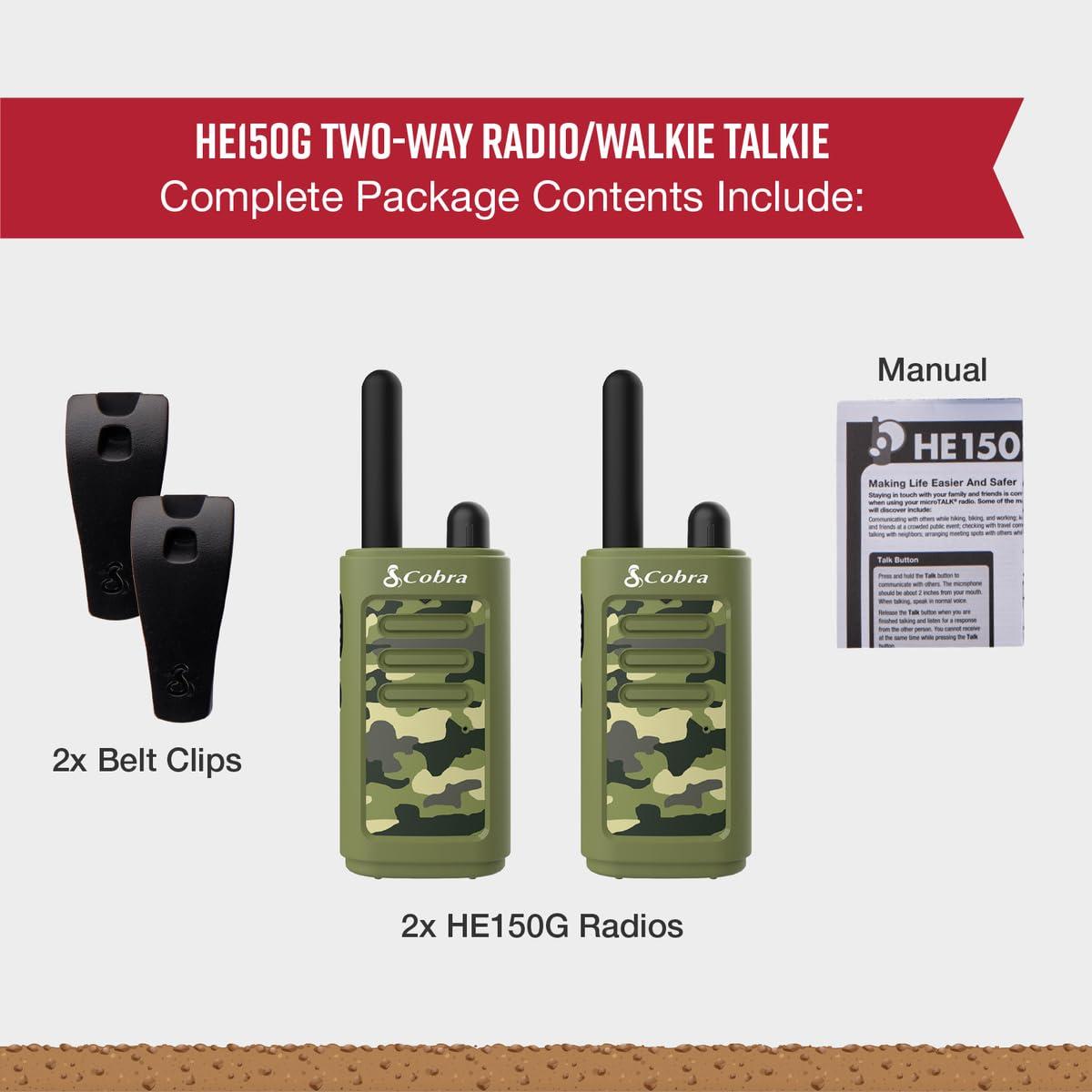Cobra Cobra HE150 G - Kid Friendly Walkie Talkies - 16-Mile Range, 2 Channels Two-Way Radio Set, Green, (2-Pack)