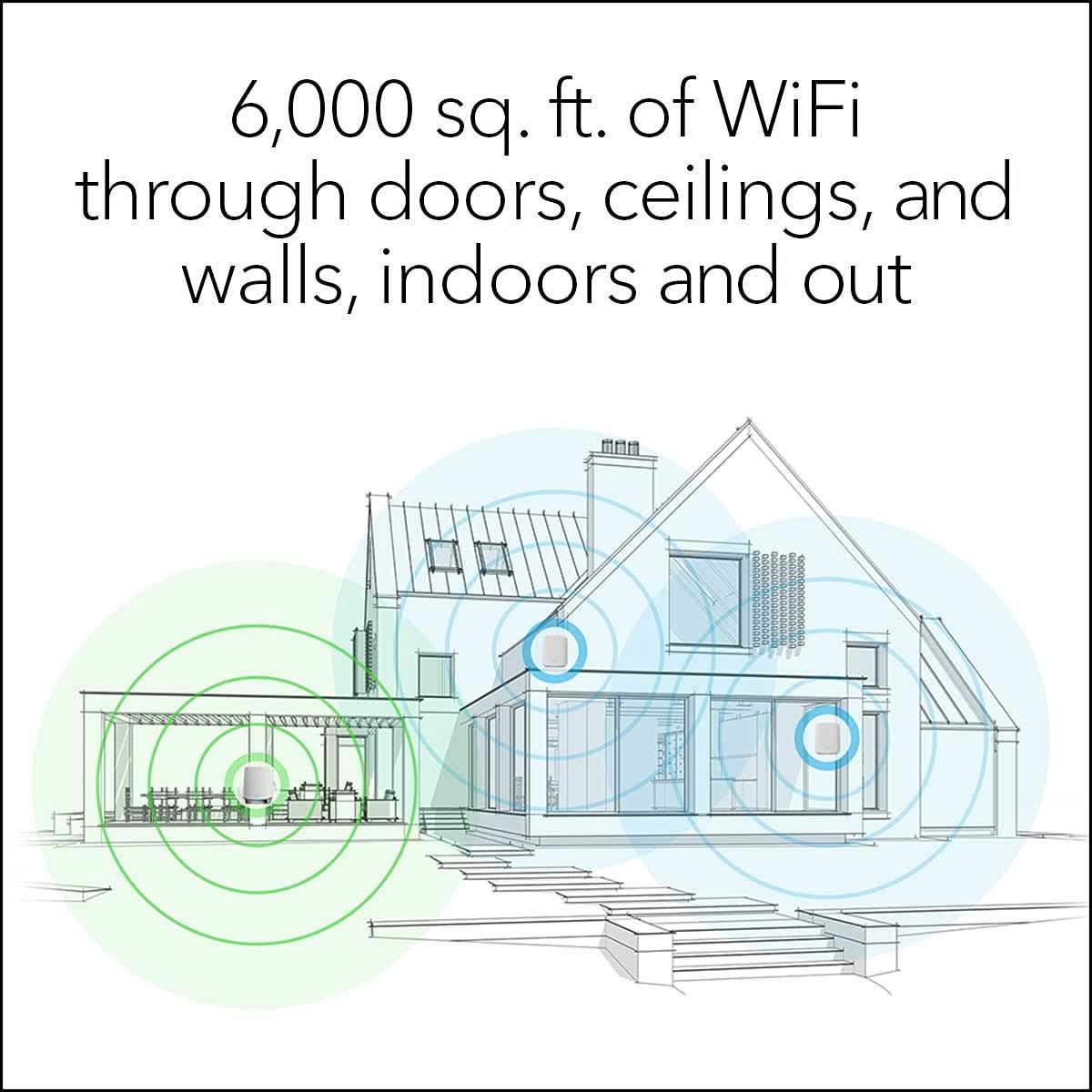 NETGEAR NETGEAR Orbi Whole Home Tri-Band Mesh WiFi 6 System (RBK653) Router with 2 Satellite Extenders, Coverage Up to 6,000 Square Feet, 40 Devices, AX3000 (Up to 3Gbps)