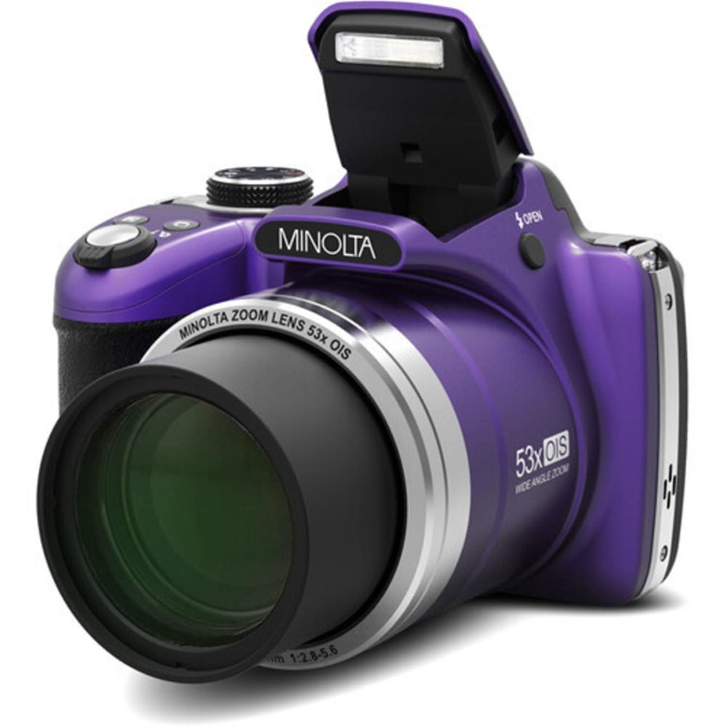 Minolta Minolta Pro Shot 16 Mega Pixel HD Digital Camera with 53x Optical Zoom, Full 1080p HD Video & 16GB SD Card, MN53Z, Purple
