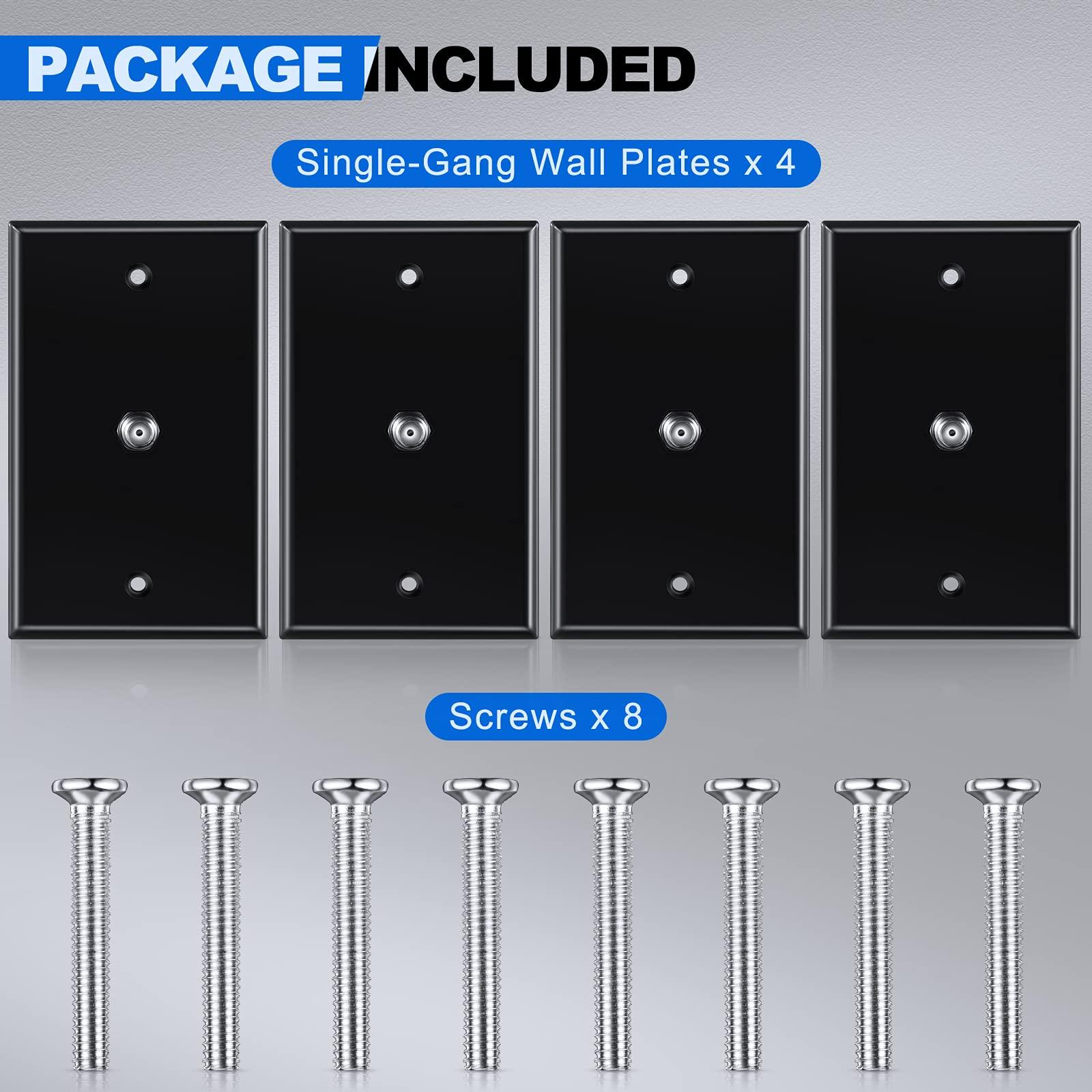 Weewooday Weewooday 4 Pieces Coax Wall Plate 1-Port TV Cable Cover Outlet Plate F -type Connector Coaxial Cable, Screws Included(White and Black)