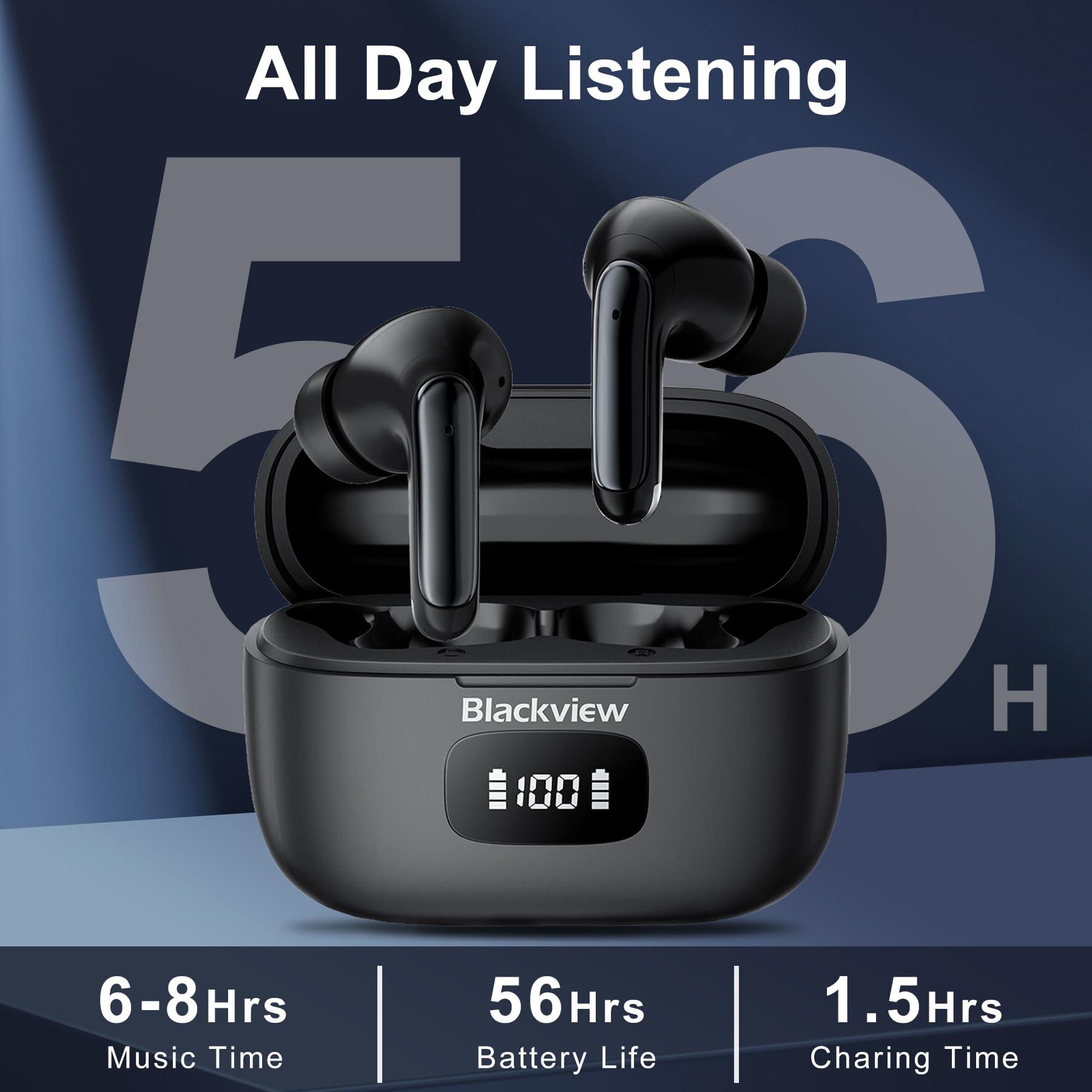 Blackview Blackview Wireless Noise Canceling Earbuds in Ear Headphones Wireless Bluetooth 5.3, Ear Buds Built-in Mic Sports Earbuds IPX7 Waterproof,56H Playtime LED Power Display for Android/iOS Phone