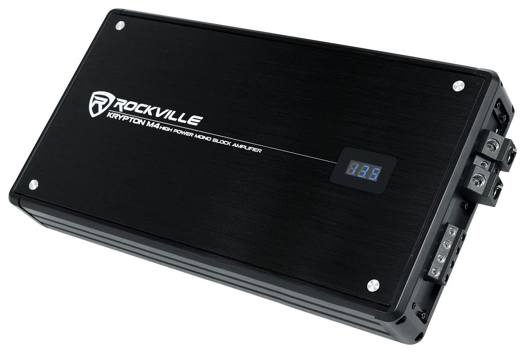 Rockville Rockville Krypton M4 2400W 4-Channel Car Amplifier, Dyno-Certified RMS, Voltage Display, Bass Remote, Clip Indicator, Class AB, Perfect for Car Audio