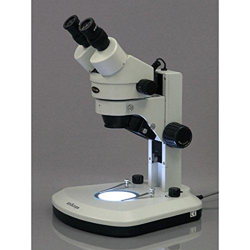 AmScope AmScope SM-1B-RL Professional Binocular Stereo Zoom Microscope, WH10x Eyepieces, 7X-45X Magnification, 0.7X-4.5X Zoom Objective, Upper and Lower LED Light, Track Stand, 110V-120V