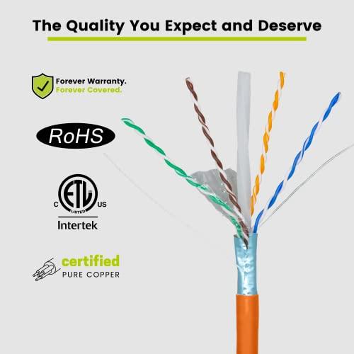 TRUE CABLE trueCABLE Cat6A Shielded Riser (CMR), 1000ft, Orange, 23AWG Solid Bare Copper, 750MHz, PoE++ (4PPoE), ETL Listed, Overall Aluminum Foil Shield (F/UTP), Bulk Ethernet Cable