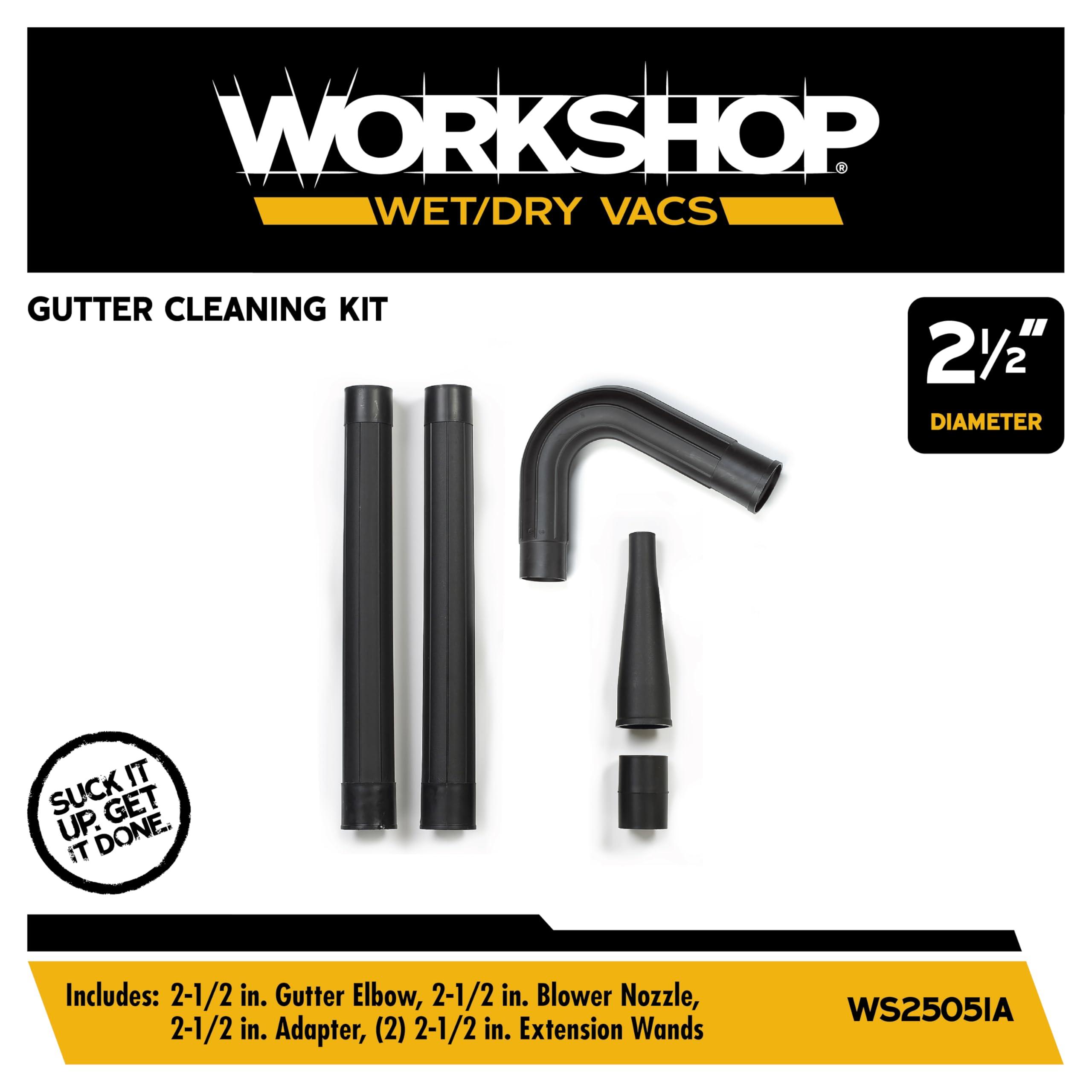 WORKSHOP Wet/Dry Vacs WORKSHOP Wet/Dry Vacs Vacuum Accessories WS25051A Gutter Cleaning Kit for Wet Dry Vacuum Cleaners, 2-1/2-Inch Wet/Dry Shop Vacuum Attachments Designed For Cleaning and Blowing Debris from Gutters