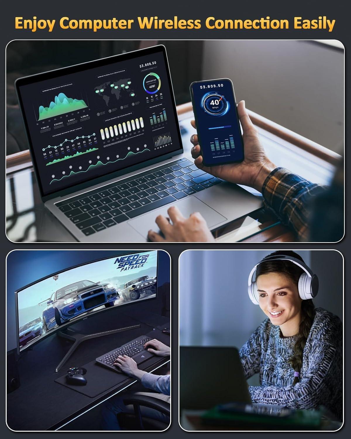 ZEXMTE ZEXMTE USB Bluetooth 5.1 Adapter for PC, 50m Long Range Bluetooth Adapter with FPC Antenna, Stable Signal, Bluetooth Dongle for Pc Desktop Laptop Windows 11/10/8 Plug & Play