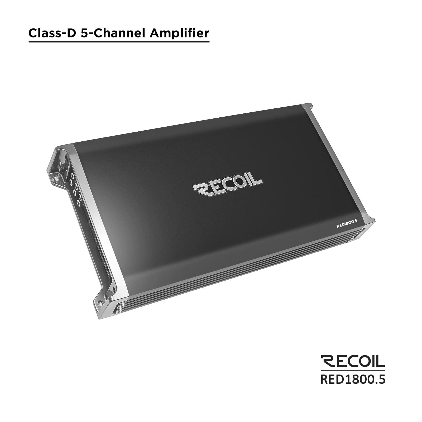 RECOIL Recoil RED1800.5 1800 Watts Class-D Car Audio 5-Channel Amplifier, Mono 1 Ohm Stable, Remote Bass Knob Included