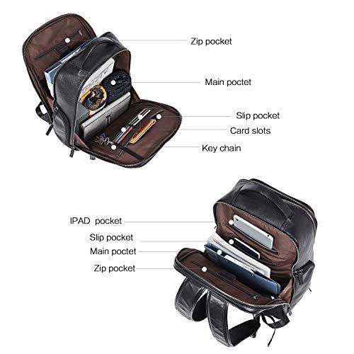 BOSTANTEN BOSTANTEN Leather Backpacks College 15.6” Laptop Travel Computer Shoulder Backpack For Men Black