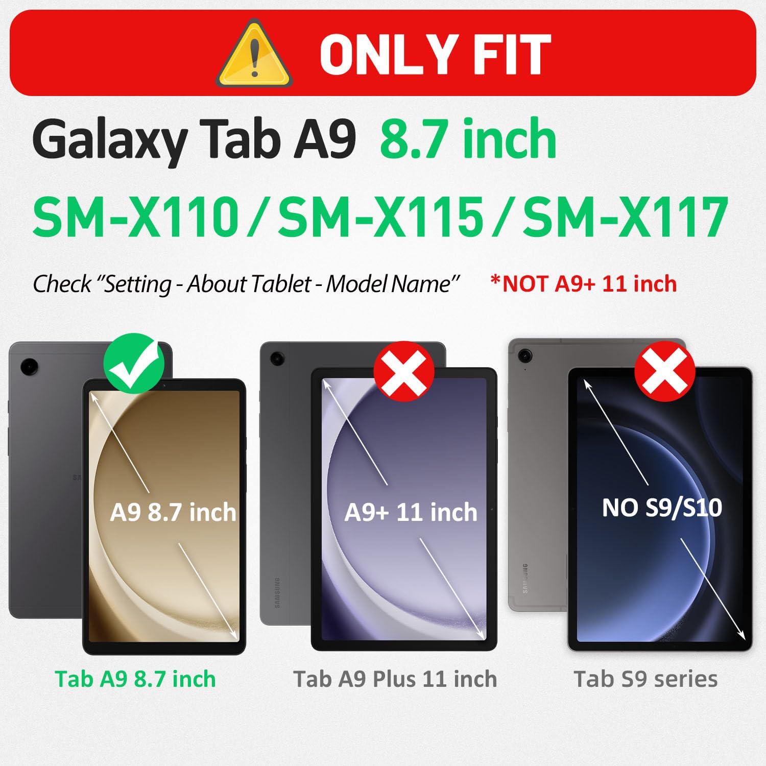 HXCASEAC HXCASEAC Case for Samsung Galaxy Tab A9 Case 8.7 Inch, Full Body Protective with Screen Protector/Hand Strap/Pen Holder, Sturdy Shockproof Samsung A9 Tablet Case 2023 SM-X110/X115/X117 - Black