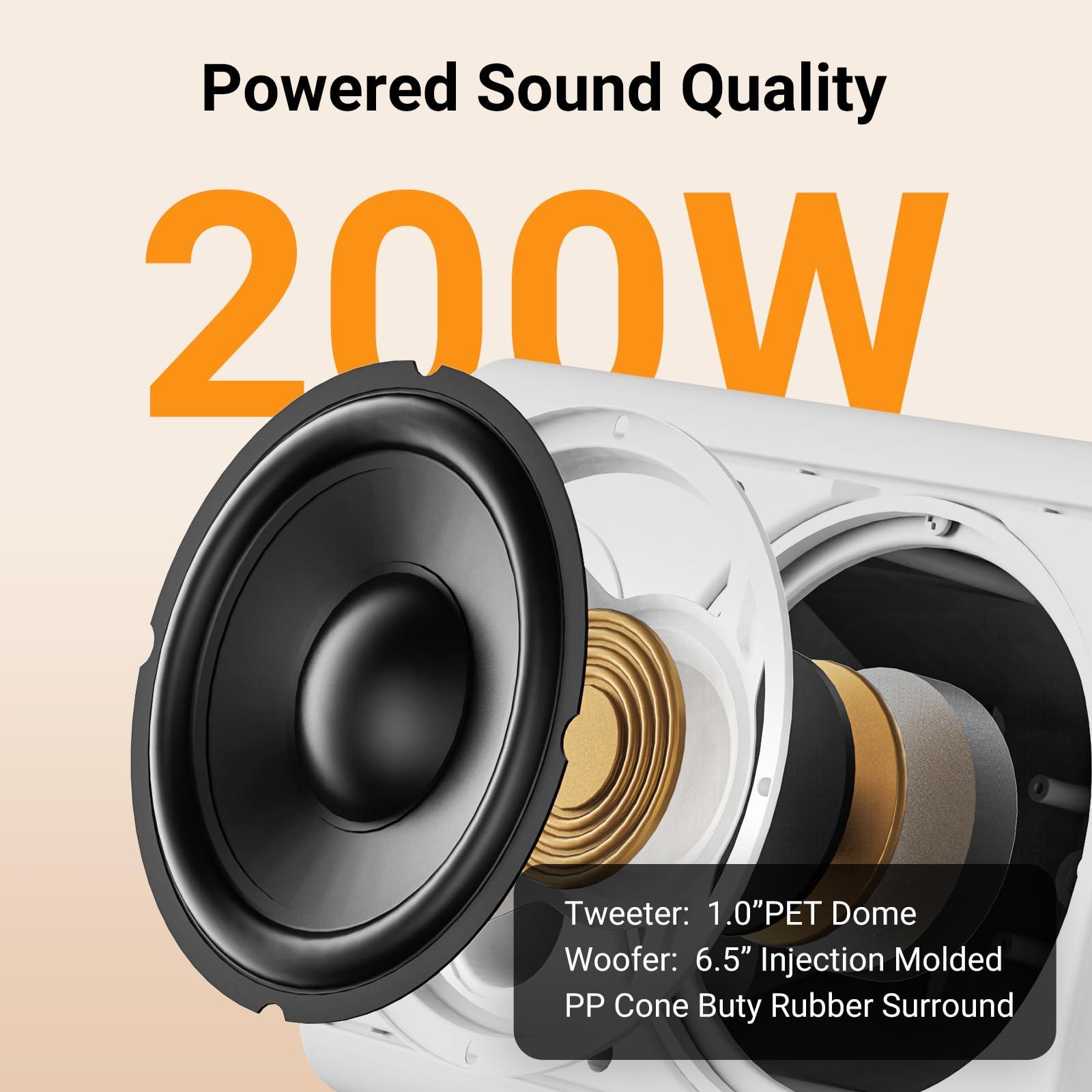 STUDIOFINIX STUDIOFINIX 6.5 Inches Indoor Outdoor Bluetooth Speakers Waterproof Wired Wall Mount Active Speakers 400 Watt for Patio Garage,Deck,Backyard (White)