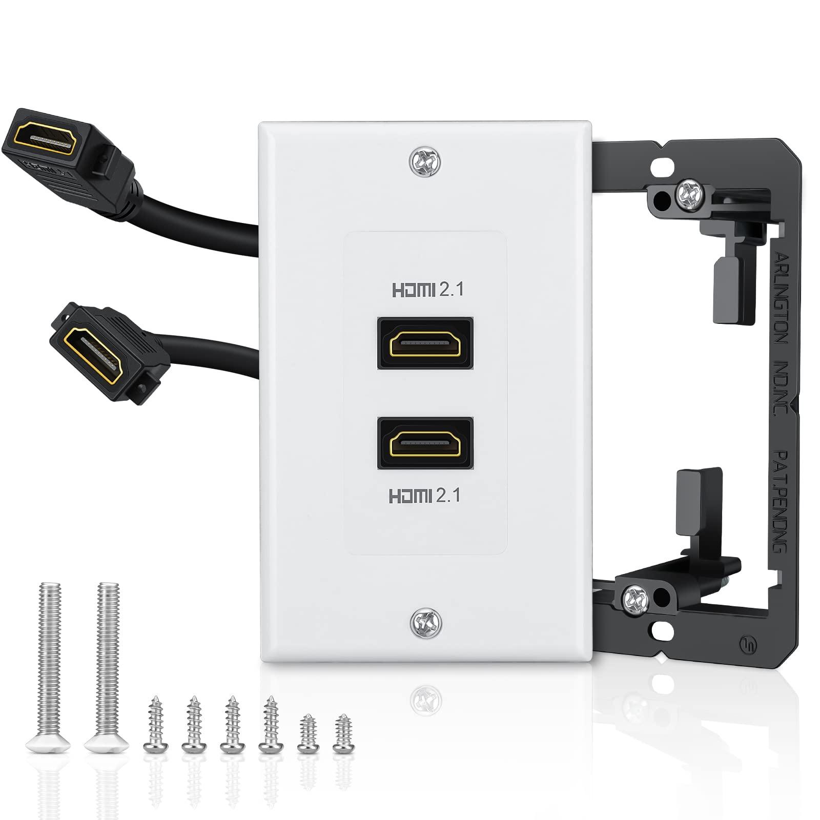 ELECTOP HDMI 2.1 Wall Plate(2 Port), ELECTOP 8K HDMI Wall Outlet Pass Through with Low Voltage Metal Mounting Bracket, Supports 8K@60Hz and 4K@120Hz, 3D, HDR, 48 Gbps HDMI Box, Fits Home Theater Systems