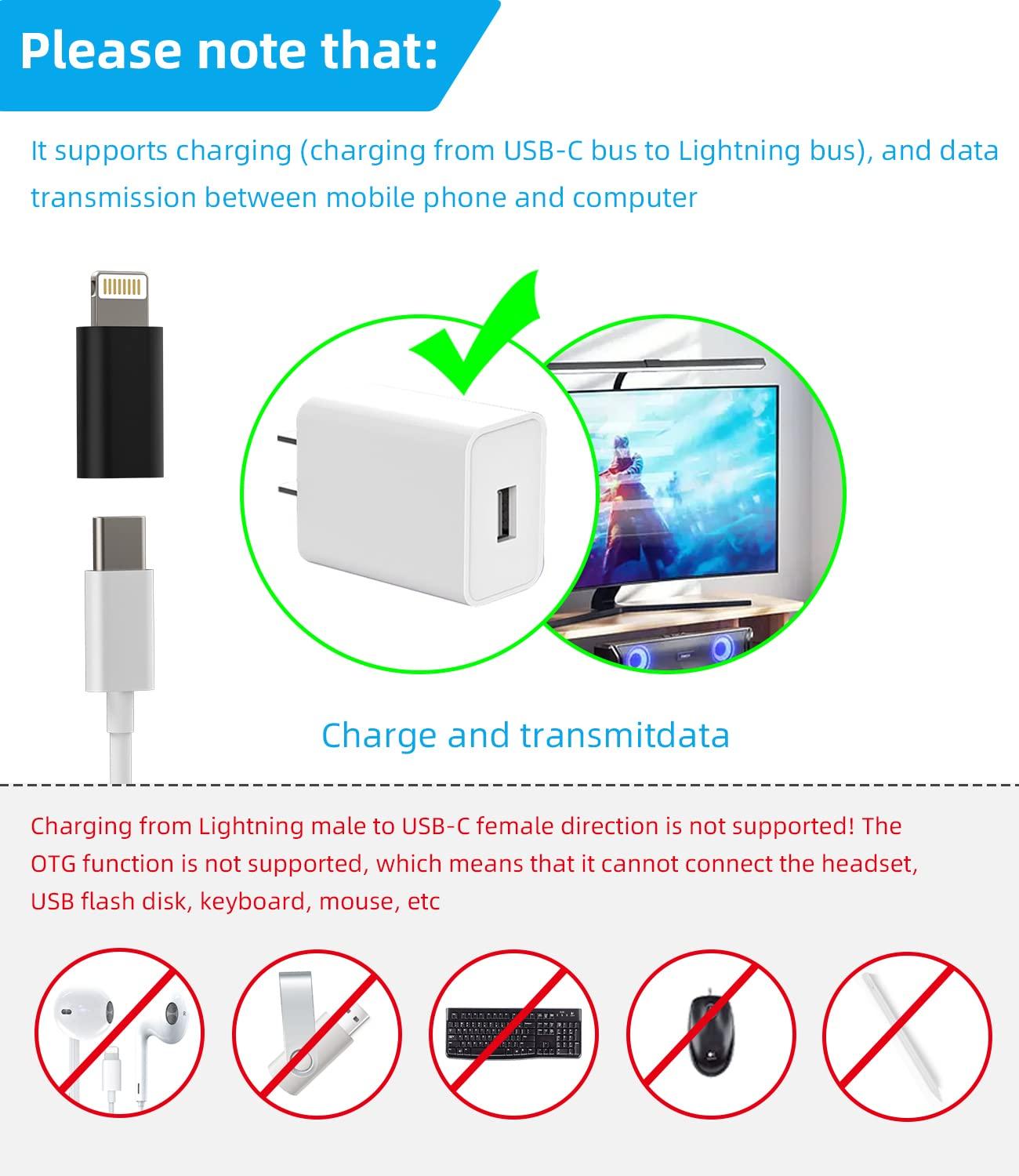 zoyuzan 3Pack,USB-C Female to Lightning Male Adapter,Lightning to USB C Adapter,Type C Cable Charger Adaptor for Apple iPhone 12 11 Mini PRO MAX XS XR X SE2 7 8Plus Ipad AIR USBC Charging Converter