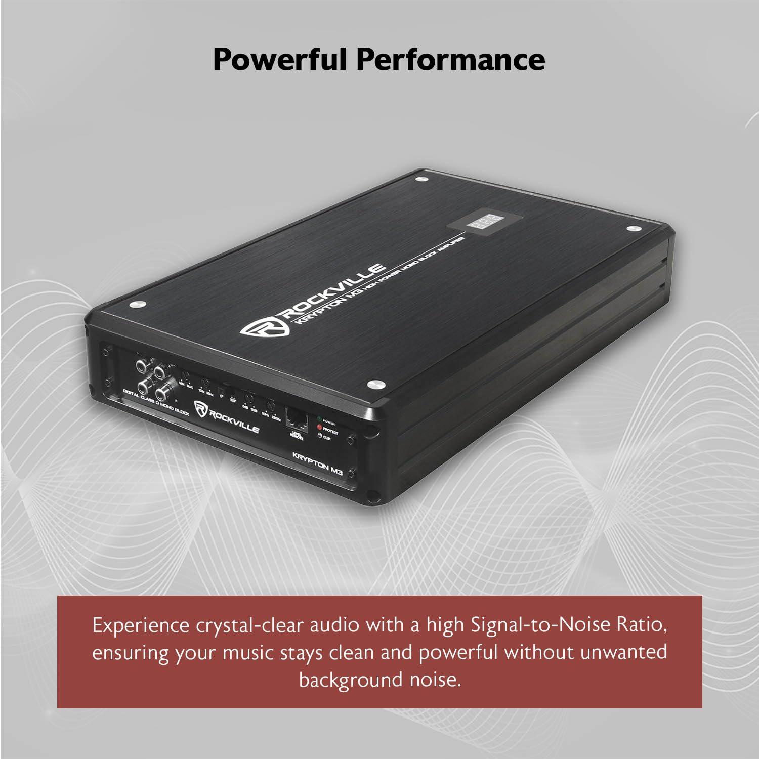 Rockville Rockville Krypton M3 4000W Mono Car Amplifier, Dyno-Certified RMS, Voltage Display, Bass Remote, Clip Indicator, Class-D, Perfect for Car Audio & Subs