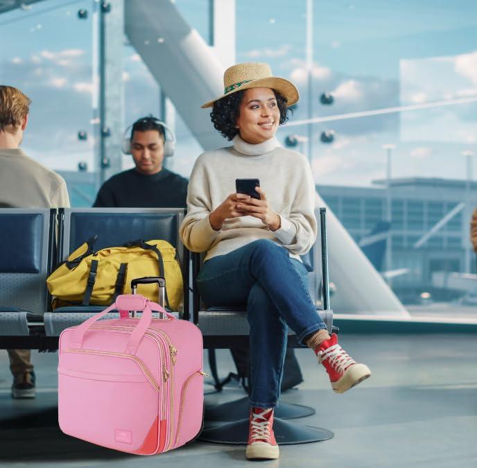 MATEIN MATEIN Rolling Briefcase for Women, Large Rolling Laptop Bag with Wheels Fits 17 Inch Notebook Gifts for Office Women, Water Resistance Teacher Work Computer Travel Carry on Nurse Bags on Wheel, Pink