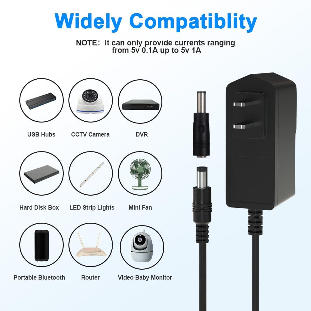 HYGAMOCC 5V 1A AC-DC Adapter, Wall Charger Power Supply Adapter with 5.5 x 2.5mm/2.1mm Plug & 8TIPS,100V-240V Slim Design for Android Tablets Webcam Routers Toys Recorder Speaker & More DC 5V Devices