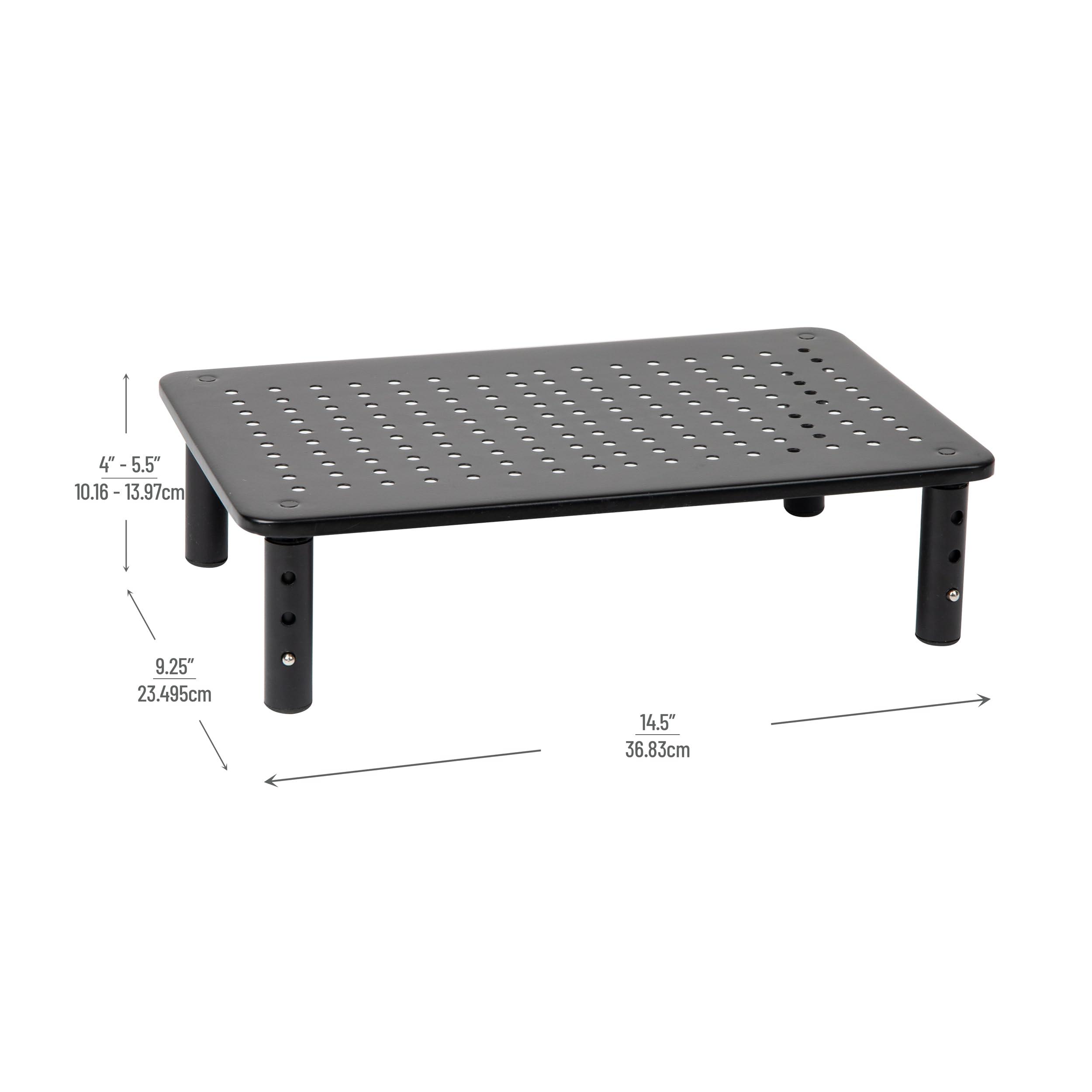 Mind Reader Mind Reader Monitor Stand, Height Adjustable, Ventilated Laptop Riser, Metal, 14.5" L x 9.25" W x 4-5.5" H, Set of 2, Black