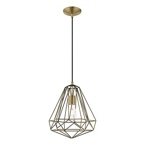 Livex Lighting Livex Lighting 41324-01 Geometric Shade - 12.25" One Light Mini Pendant, Antique Brass Finish with Antique Brass Shade