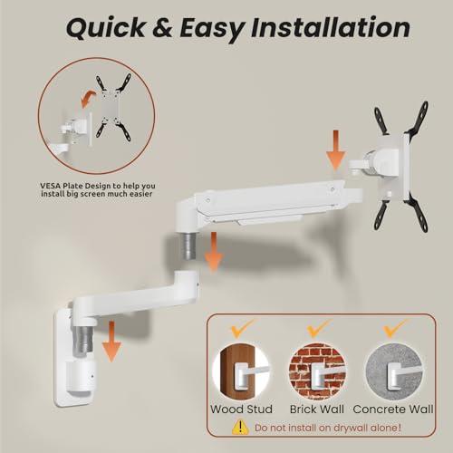 PUTORSEN PUTORSEN 17-49 inch Premium Ultrawide Monitor Wall Mount, Heavy Duty Single Wall Mount Monitor Arm up to 44lbs, Fully Adjustable Single Wall Monitor Arm Wall Mount Stand, VESA 75/100/200,White