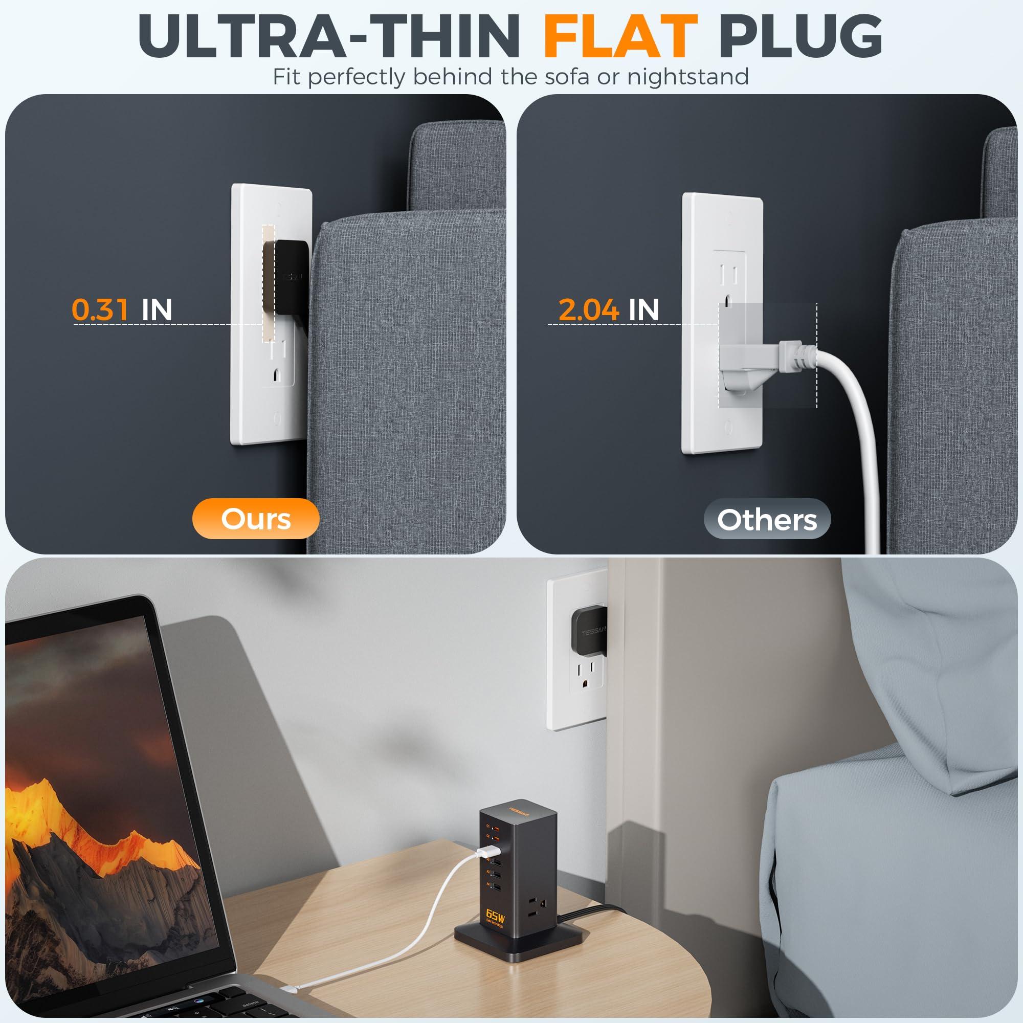 TESSAN USB Charging Station for Multiple Devices PD 65W, TESSAN 9-in-1 USB C Charger Block for iPhone 16/15, MacBook, Tablet, Type C Desktop Charger with 3 AC, Home Travel Office Accessories