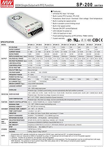 MEAN WELL Mean Well Original SP-200-15 Single Output with PFC Function Power Supply 15V 13.4A 201W
