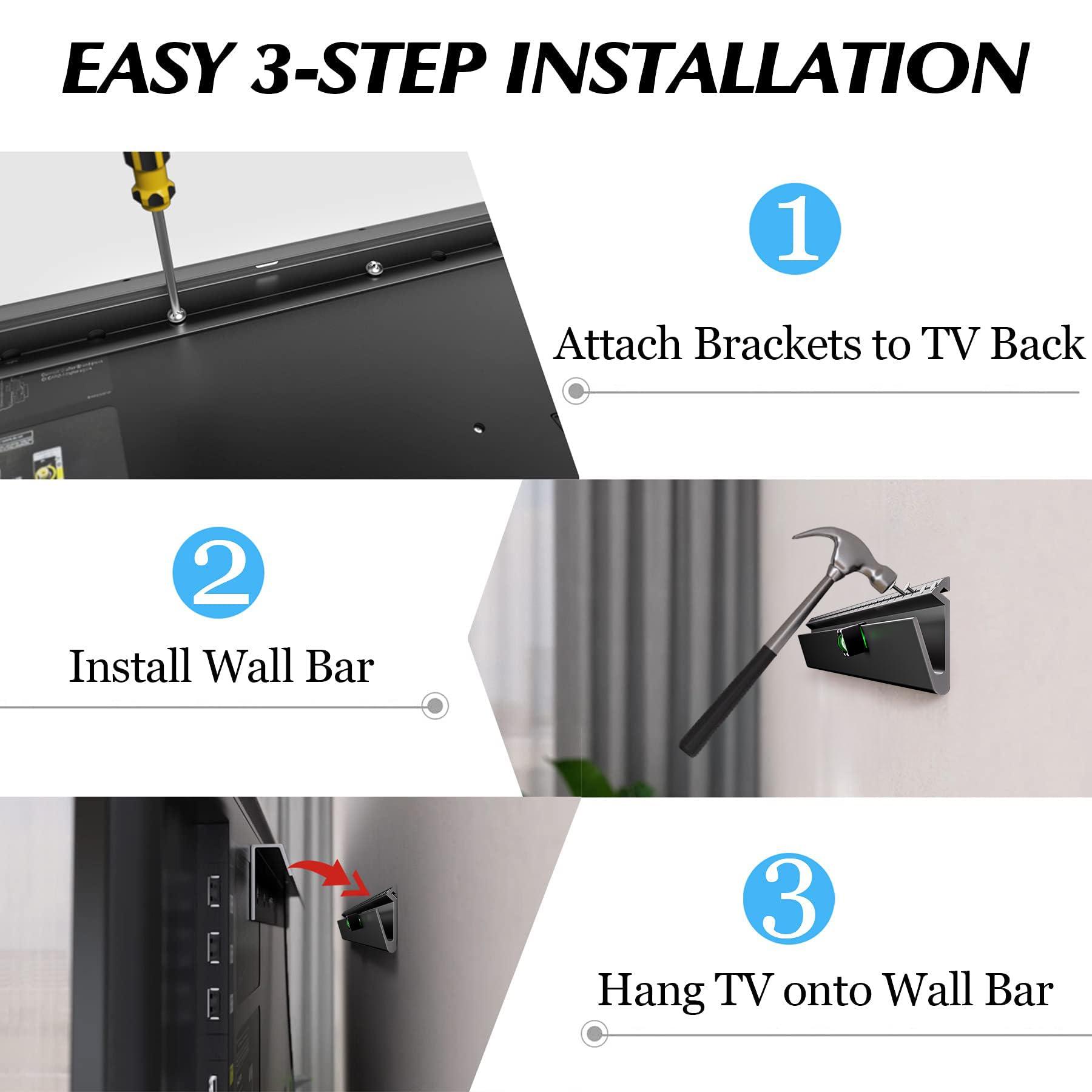 Auoace No Stud TV Wall Mount, 32-75 inch TVs Drywall Studless Bracket, No Damage, No Drill, Non Screws, 1 Minutes Easy Install TV Hanger fits VESA 100x100 to 600x400, Include Hardware Levels