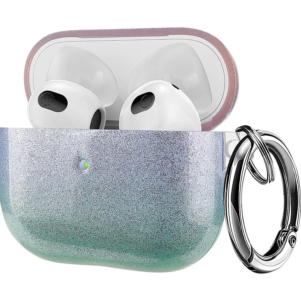 ZERODAMAGE SAHARA CASE SaharaCase Sparkle Series Case for Apple AirPods 3 (2021 3rd Generation) [Rugged] Full Body Protection Antislip Grip Slim with Keychain (Blue/Green)