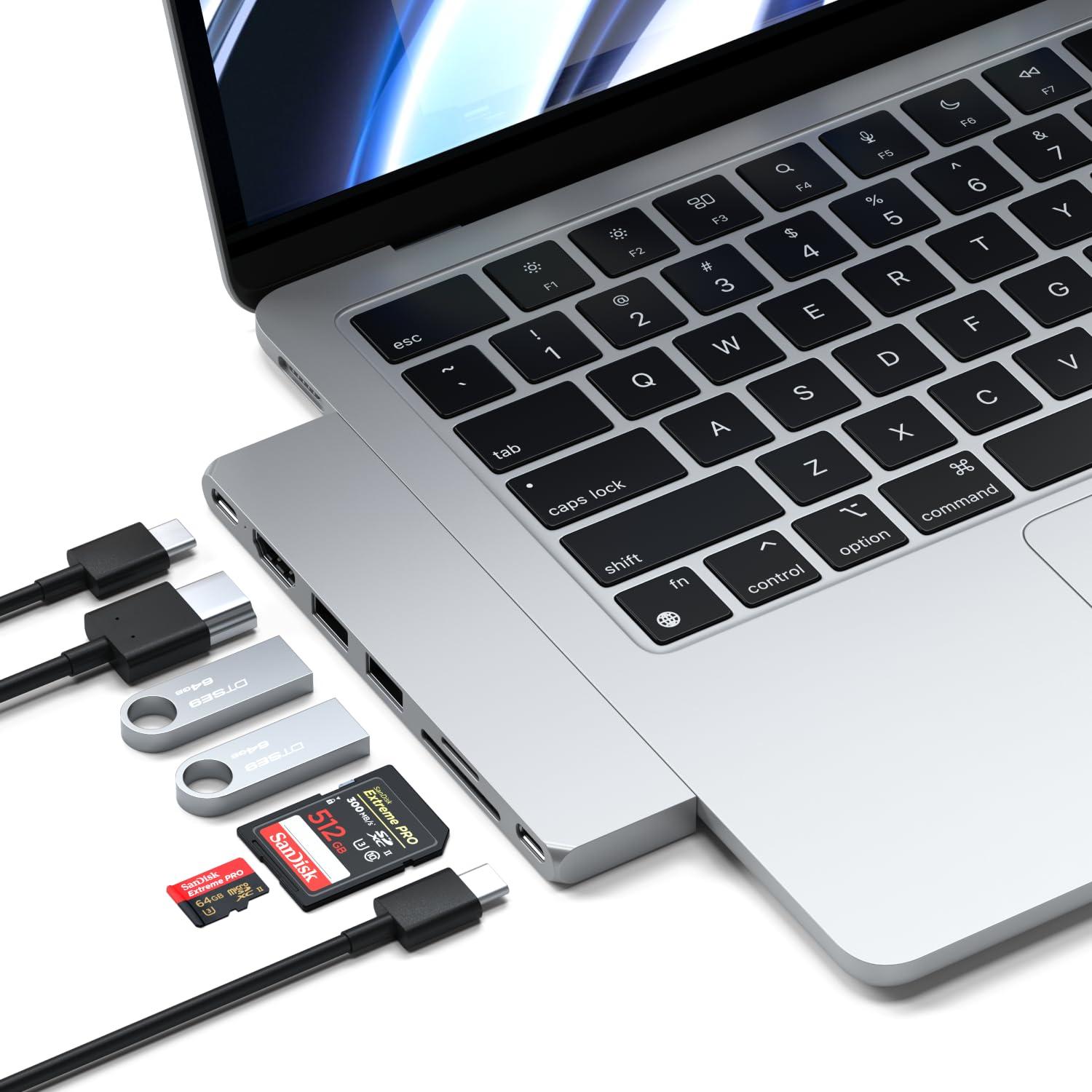 Satechi Satechi USB C Hub Multiport Adapter Pro, USB C Dongle 7 in 1 with USB4 Port, 100W PD, 4K HDMI, USB C Data, 2 USB-A, Micro/SD Card Readers, for MacBook M1 M2 M3 - Silver
