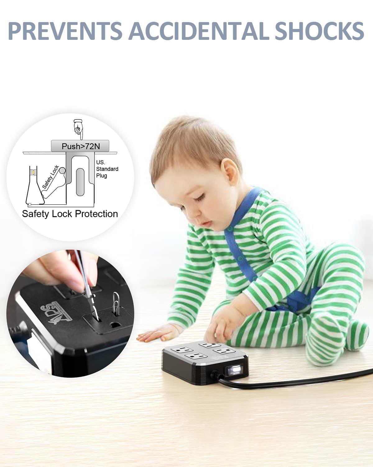 APS Outdoor Power Strip Weatherproof, Waterproof Surge Protector with 4 Wide Outlet with 3 USB Ports, 10FT Extension Cord,1875W Overload Protection,Outlet Extender for Christmas Lights ETL Listed Black