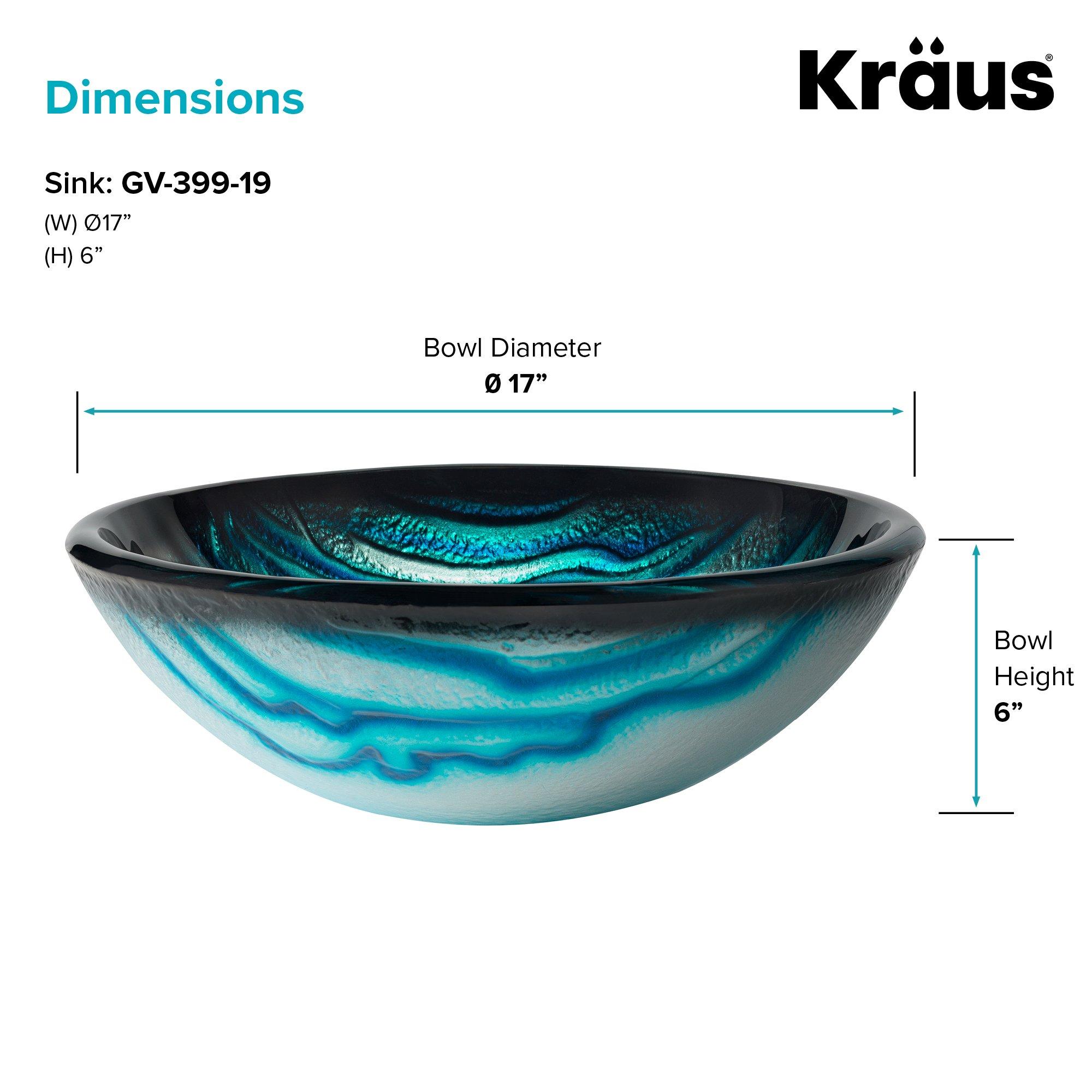 Kraus KRAUS Nature Series Round Blue Glass Vessel Bathroom Sink, 17 inch GV-399-19mm