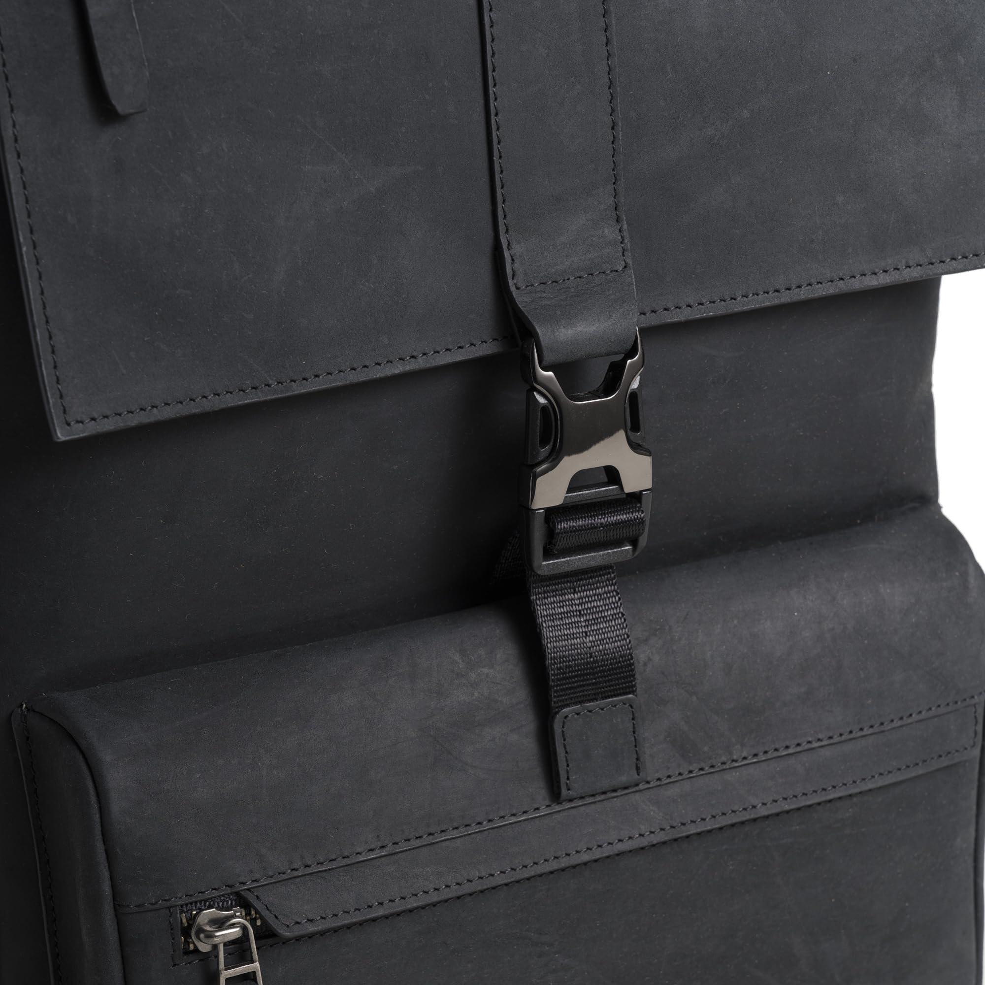 VELEZ VELEZ Black Top Grain Leather Backpack for Men and Women 17 Inch Laptop Bag for Work Handmade Business Bookbag With Large Capacity Computer Travel Shoulder Bags