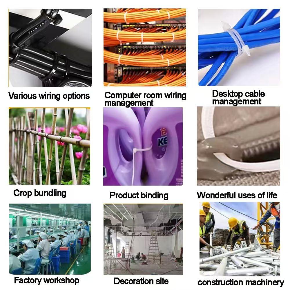 PLWCAMI White Zip Ties 8 Inch (1000 pack) Heavy Duty Self Locking clear Zipties Tensile Strength 40 Pound Clear Industrial 8\" Cable Ties Wraps for Home Office Garden Fence Garage indoor outdoor