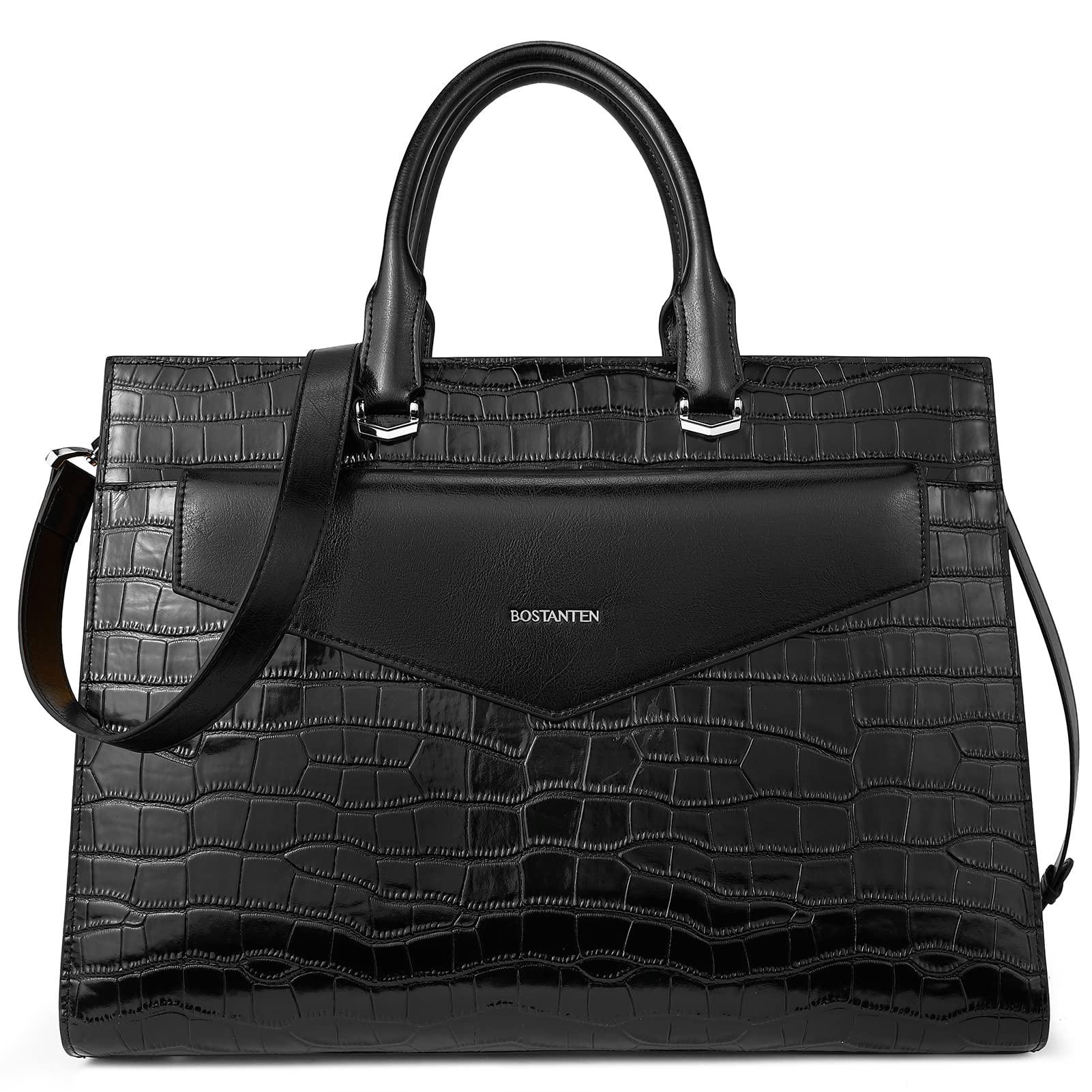BOSTANTEN BOSTANTEN Laptop Briefcase for Women 15.6 Inch Tote Bag Genuine Leather Handbag Crocodile Pattern Work Bussiness Bag