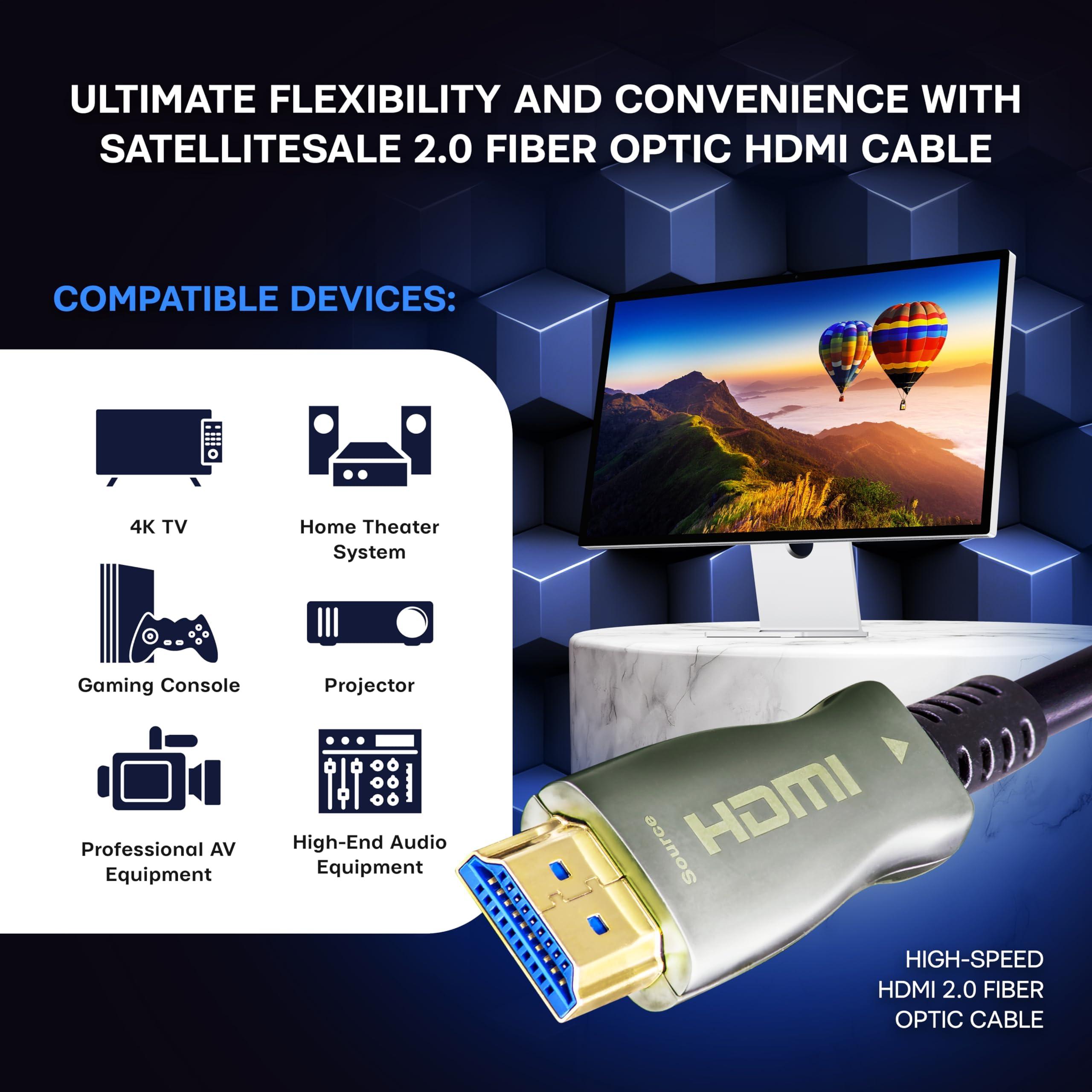 SatelliteSale SatelliteSale Digital High-Speed HDMI 2.0 Fiber Optic Cable 4K/60Hz 18Gbps Black 2160p Universal Wire PVC Cord 50 feet