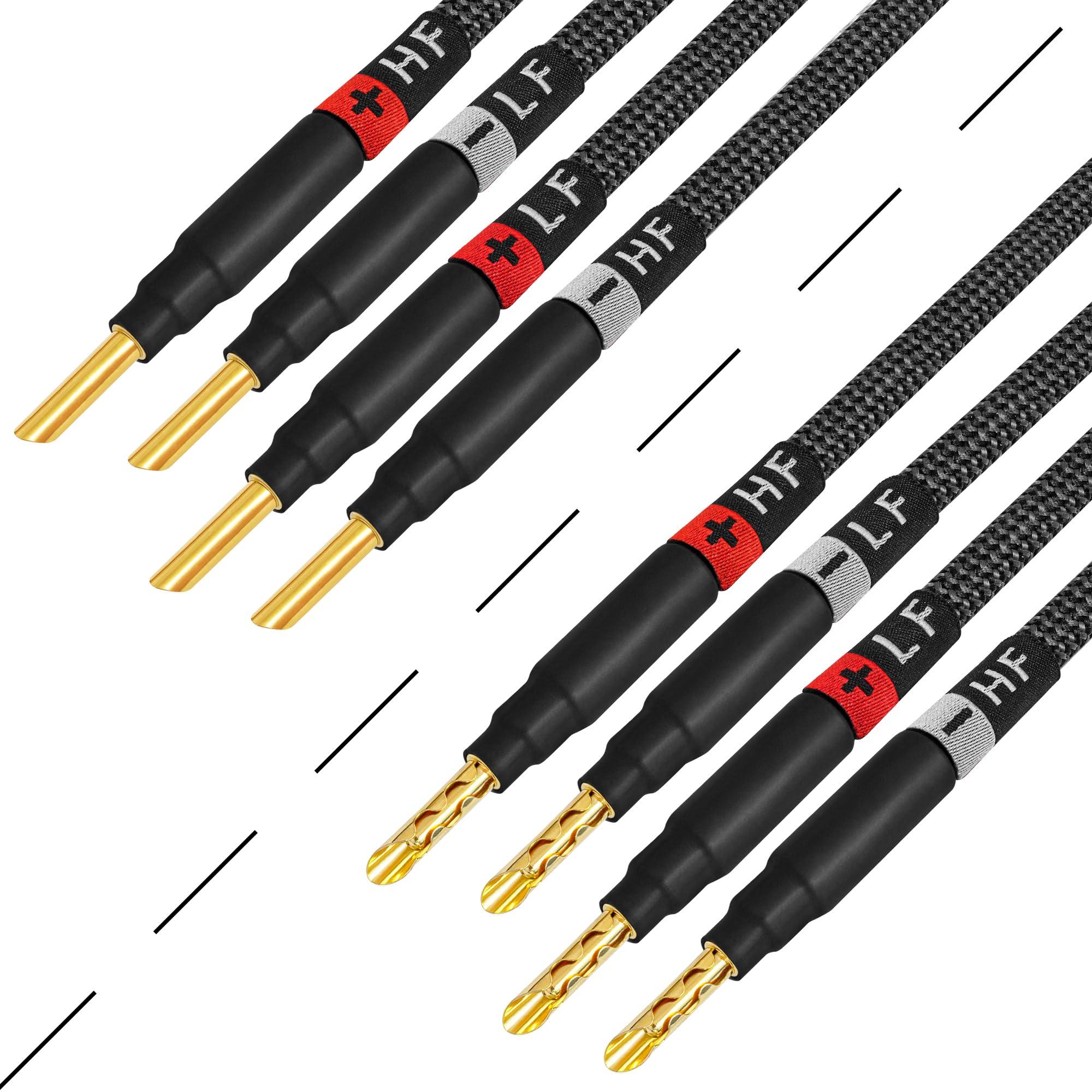 WORLDS BEST CABLES WORLDS BEST CABLES 8 Foot Ultimate - 9 AWG - Ultra-Pure OFC Extra Premium Audiophile HiFi Bi-Amp Speaker Cable Pair with Eminence Gold Banana Plugs & Carbon Tweed Jacket