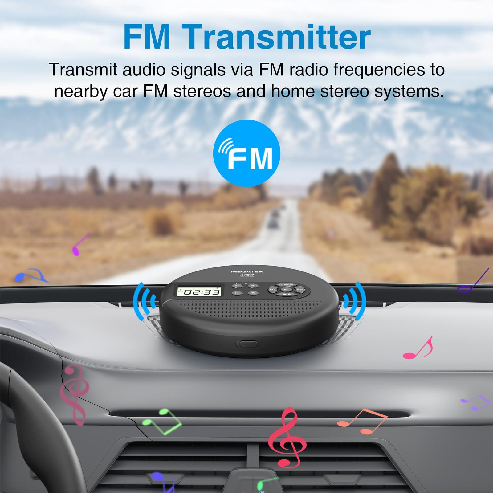 MEGATEK MEGATEK Portable CD Player with Dual Stereo Speakers and 60 Seconds Anti Skip, Personal Walkman CD Player for Car with Headphones, USB Port, Bluetooth and FM Transmitter, 2000mAh Rechargeable Battery