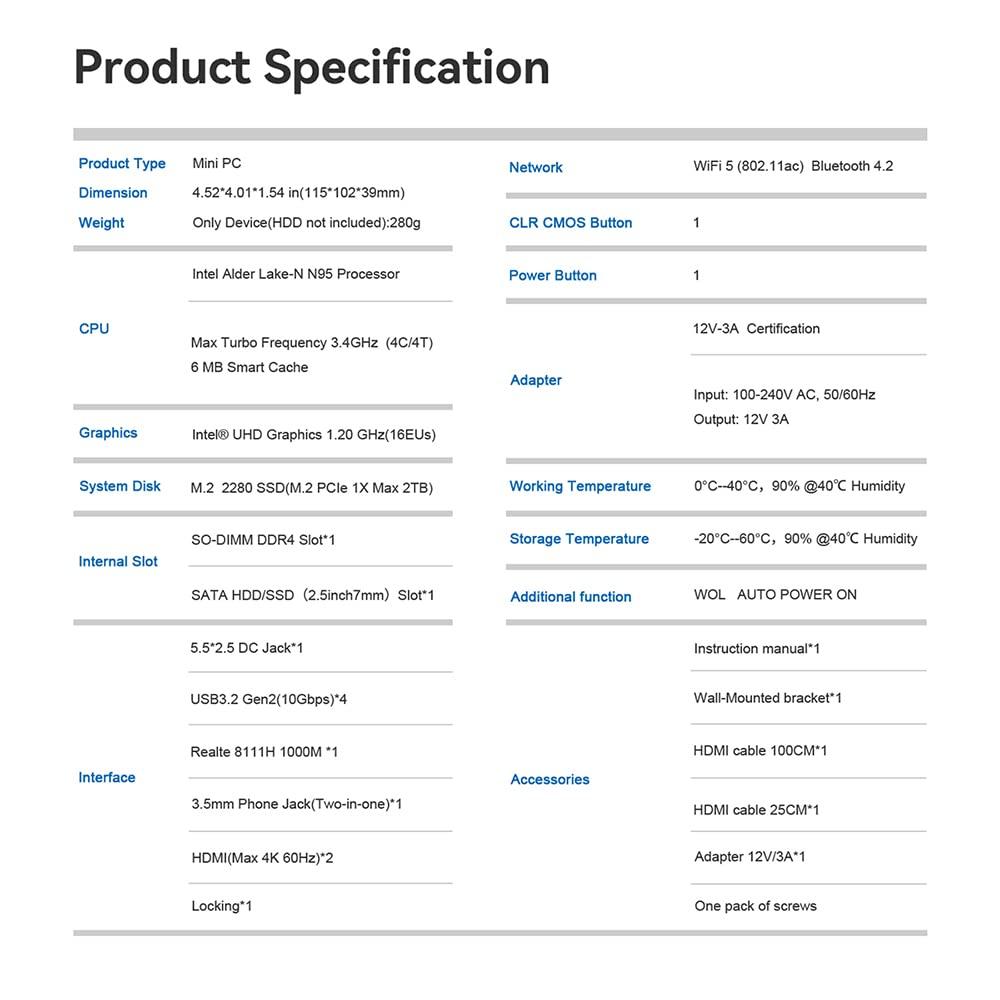 Beelink Beelink Mini PC, Mini S12 Pro Intel 12th Gen 4-Core N100(up to 3.4GHz), Mini Computer 16GB DDR4 RAM 500GB SSD, Desktop PC Dual HDMI 4K UHD/Gigabit Ethernet/WiFi6/BT5.2/W-11
