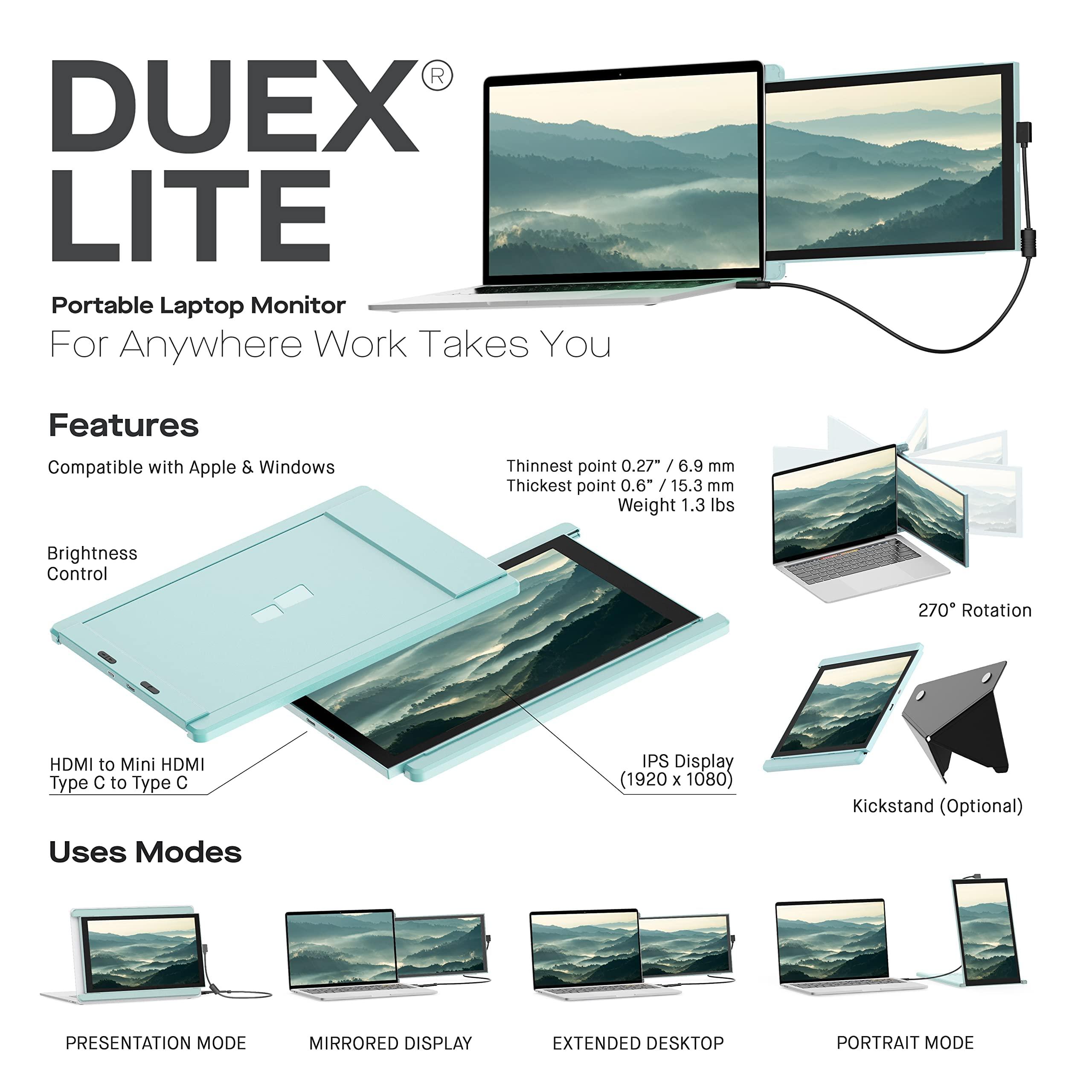 Duex Duex Lite New Mobile Pixels Portable Monitor (2025 Upgraded), 12.5" Full HD IPS Laptop Screen Extender, USB C/HDMI Powered Plug and Play,Windows/Mac/Android/Switch Compatible (Jadeite Green)