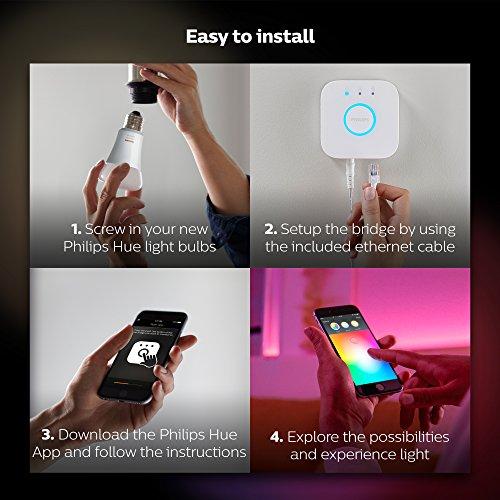 Philips Hue Philips Hue White and Color Ambiance A19 60W Equivalent LED Smart Bulb Starter Kit (4 A19 Bulbs and 1 Hub Compatible with Amazon Alexa Apple HomeKit and Google Assistant)