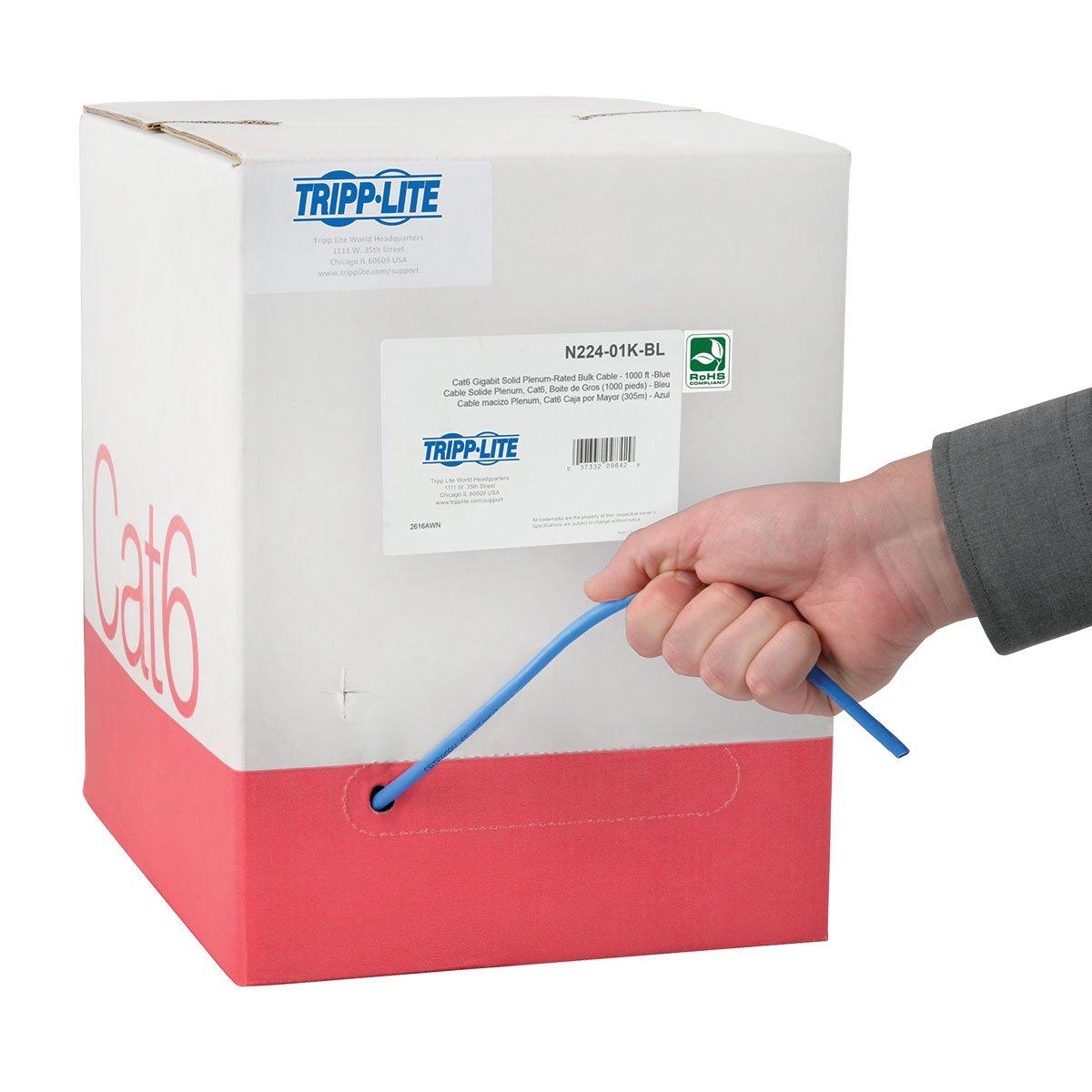 Tripp Lite TRIPP LITE Cat6 Bulk Solid-Core Cable, Plenum-Rated PVC (CMP), Gigabit, Blue, 1000\' (N224-01K-BL)