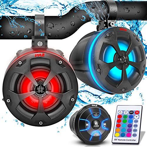 Pyle Pyle 2-Way Waterproof Off Road Speakers - 4" 800W Active Passive Marine Grade Wakeboard Tower RGB Speakers System w/Bluetooth Controller, Full Range Stereo Speaker for ATV/UTV Jeep Boat PLUTV48KBTR