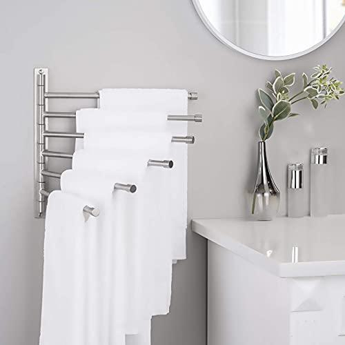 KES KES Swing Out Towel Bar, 6-Bar Folding Arm Swivel Hanger Bathroom Storage Organizer Wall Mount Rustproof 13 Inch SUS 304 Stainless Steel Brushed Finish, A2102S6-2