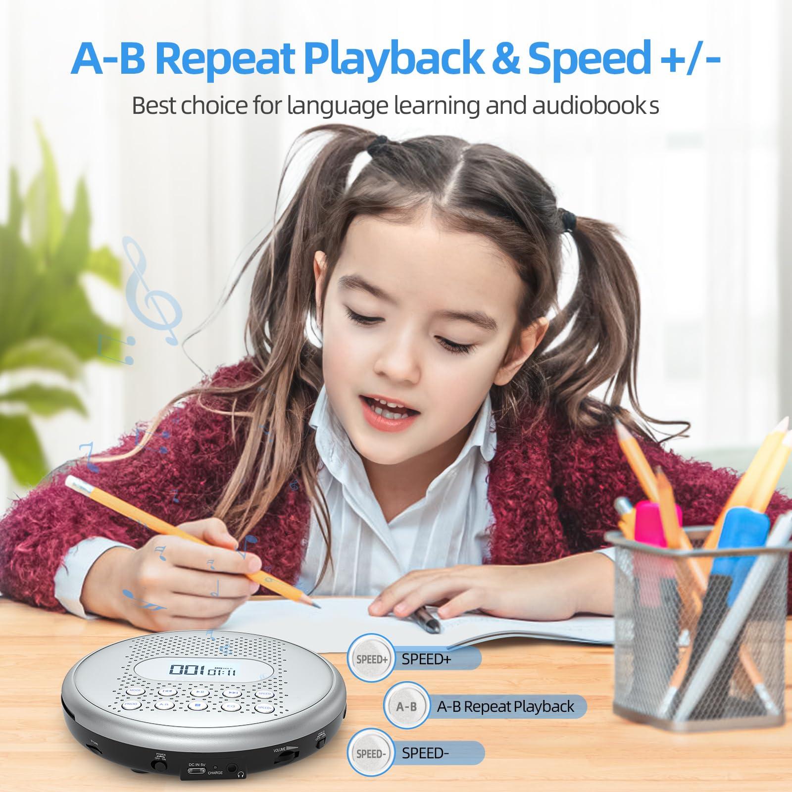 Arafuna ARAFUNA CD Player Portable, Rechargeable Portable CD Players for Car with Speakers, Anti-Skip Walkman CD Player with Backlit Button, LCD Display and AUX Cable