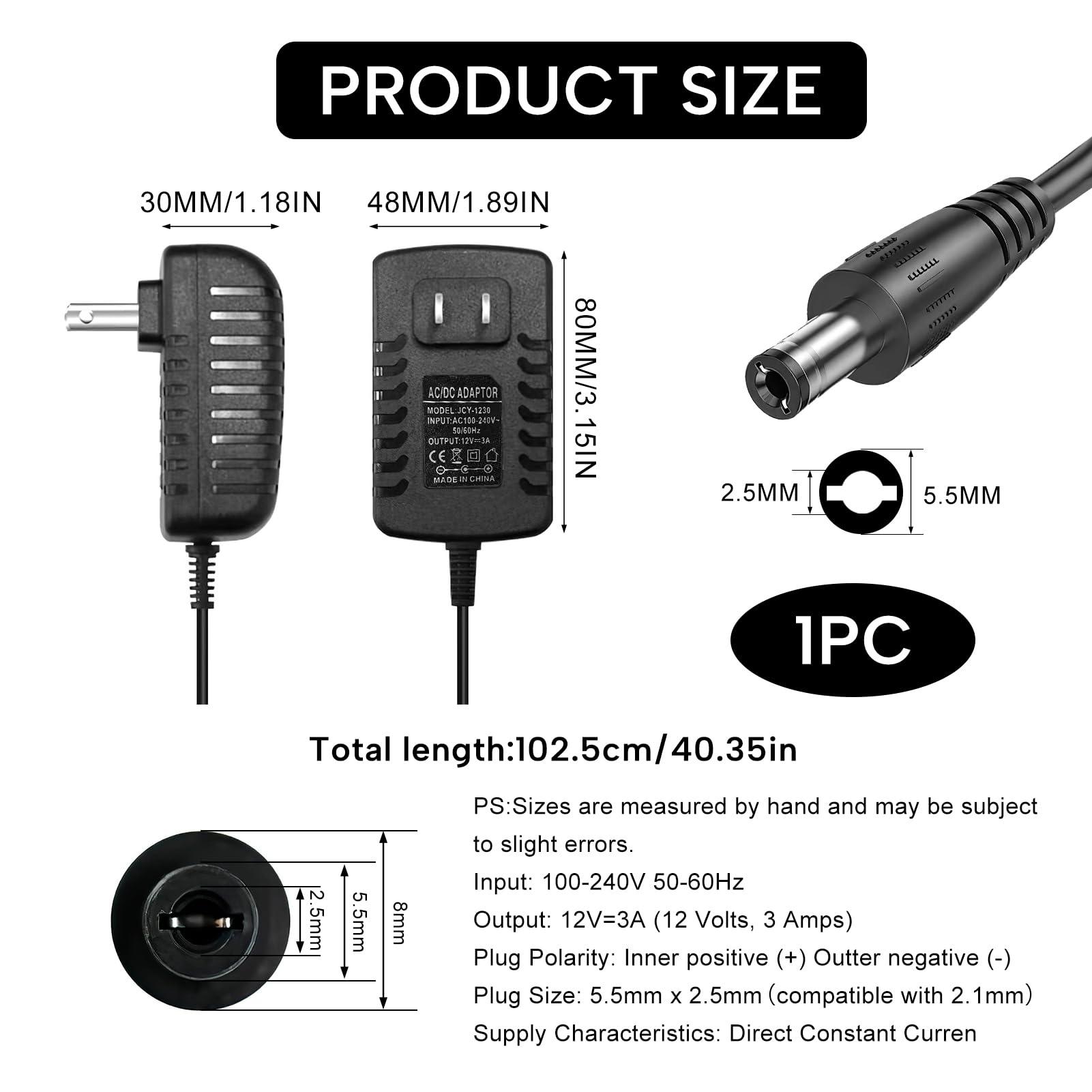 Duoxiate 12V 3A Power Adapter, AC 100-240V to DC 12V Power Supply UK Plug, Compatible with LED Strip Lights, Security Camera, Router, Audio, ADSL Cats, 5.5mm x 2.5mm Jack, Wall Charger for Home and Office Use